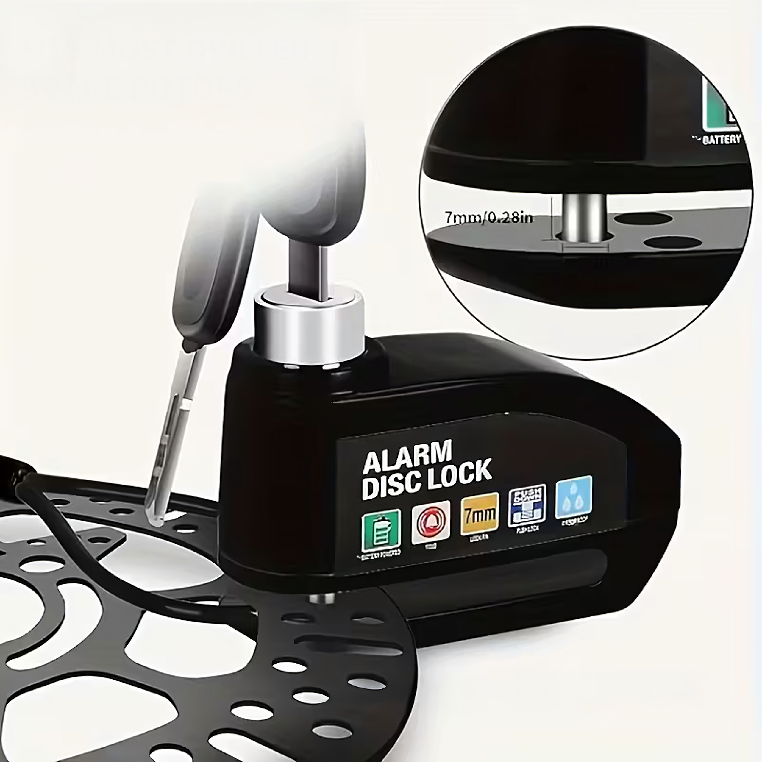 Luku piduriketta kaitse 110dB 7 mm tõukeratta, mootorratta, jalgratta jaoks