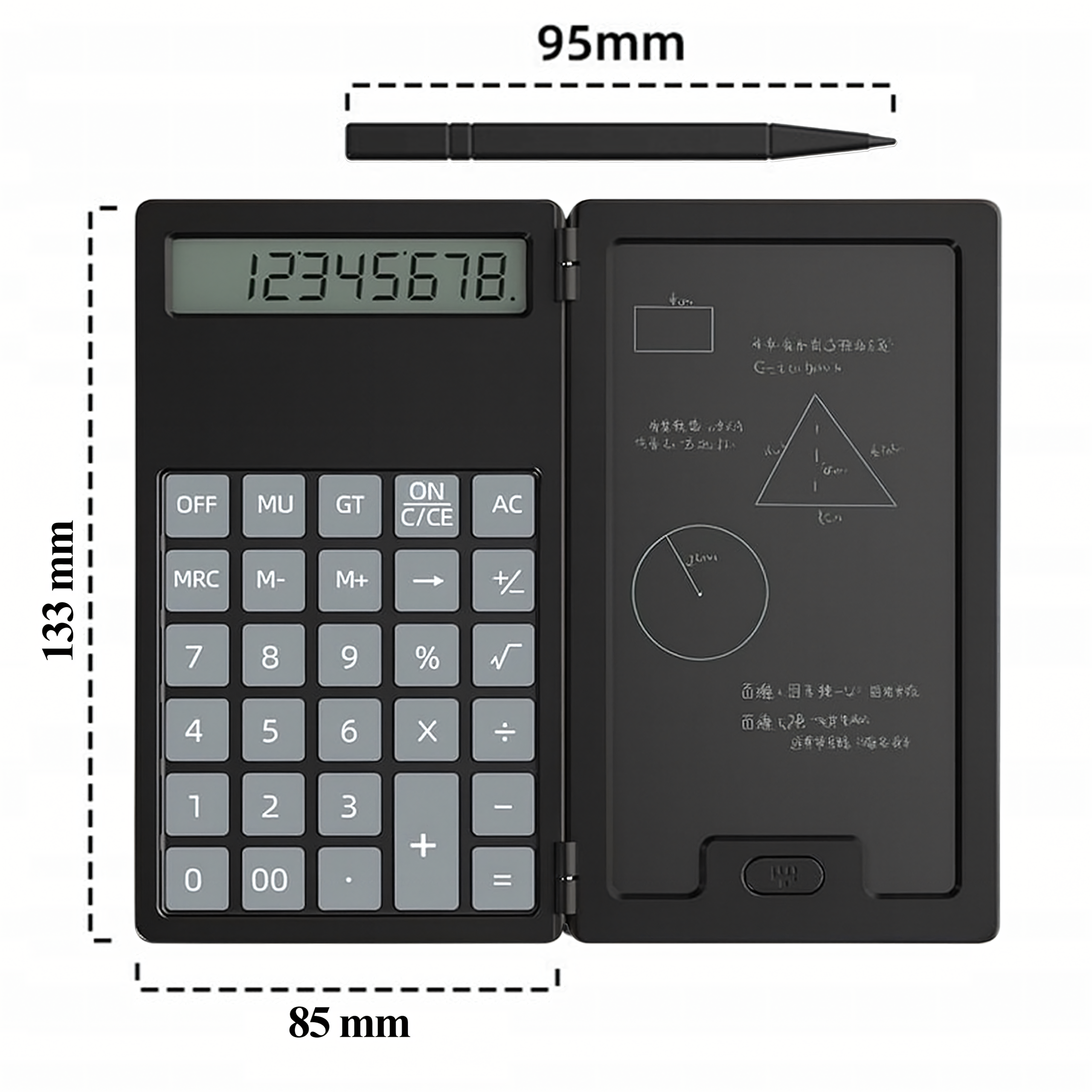 2in1 teaduslik kooli ja kontori kalkulaator koos märkmiku, puutepliiatsi ja märkmepaberiga
