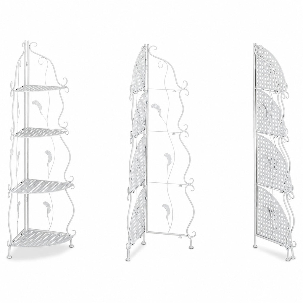 White Decorative Metal Corner Shelf with 4 Shelves for Flowers and Books