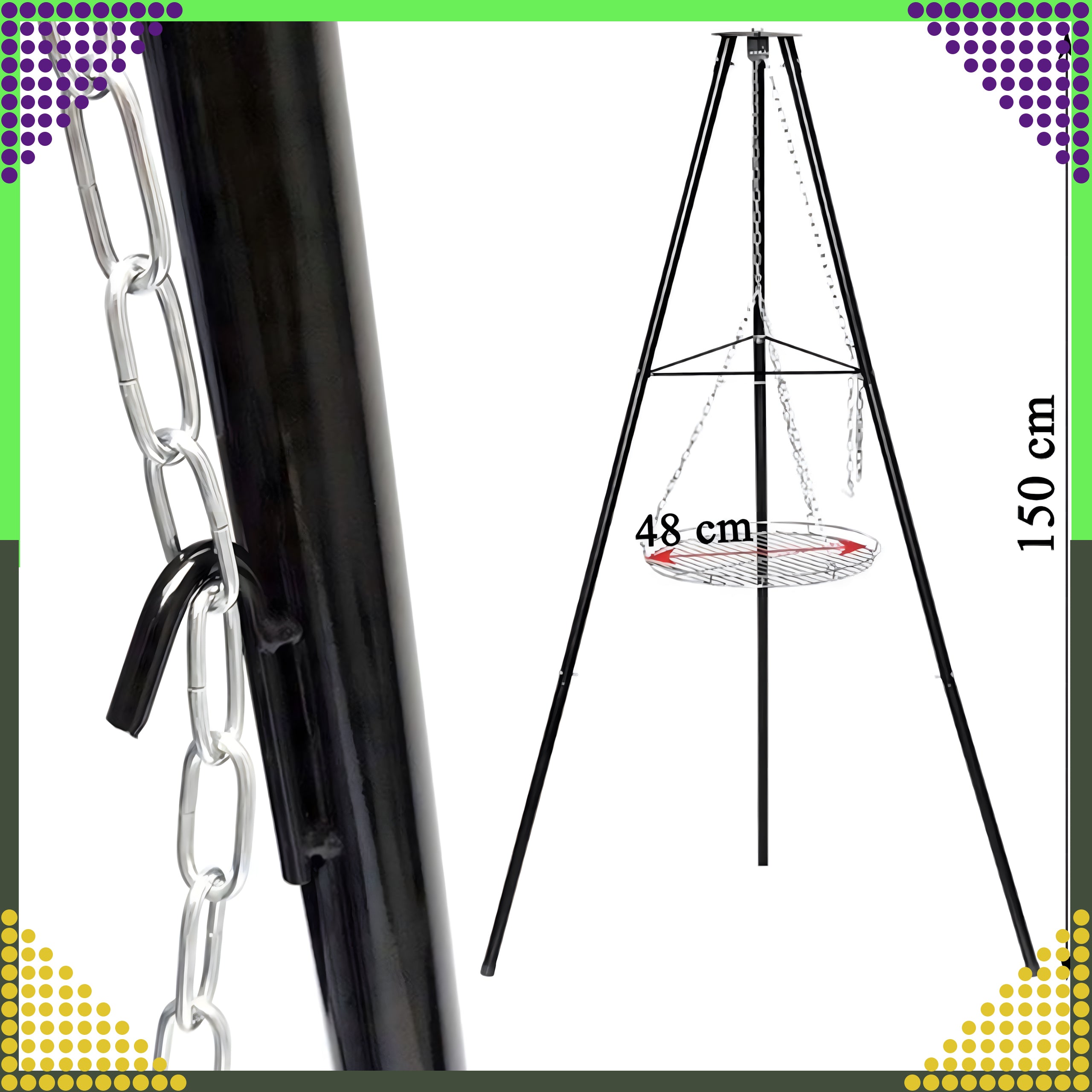 Palenisko Trójnóg Grill Ogniskowy Ogrodowy Wiszący Duży Ognisko Ruszt