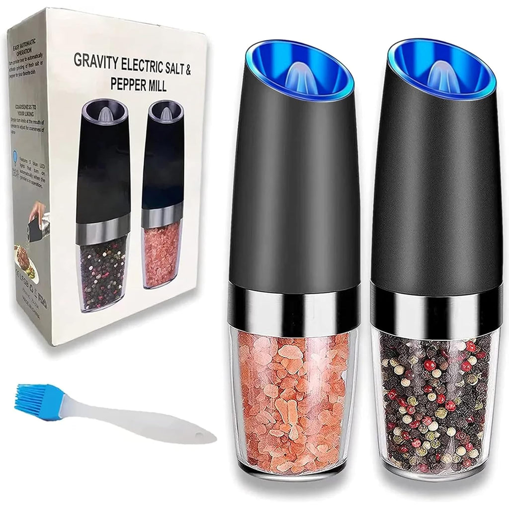 Set of 2 Electric Gravity Mills for Salt, Pepper, and Spices 2x (F2)