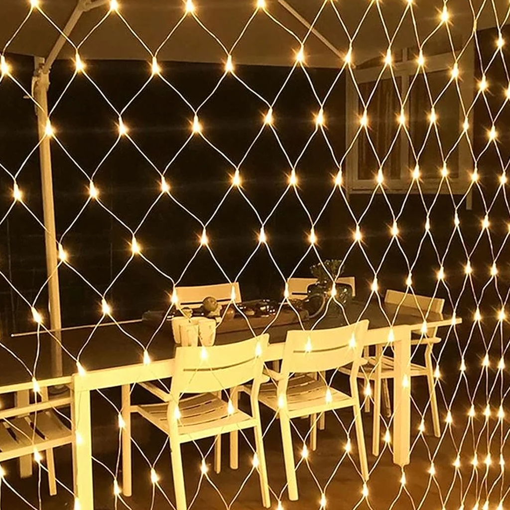 Jõuluvalguskardin 144 LED-i soe valge 2 × 2 m 8 režiimi RC-K-1900
