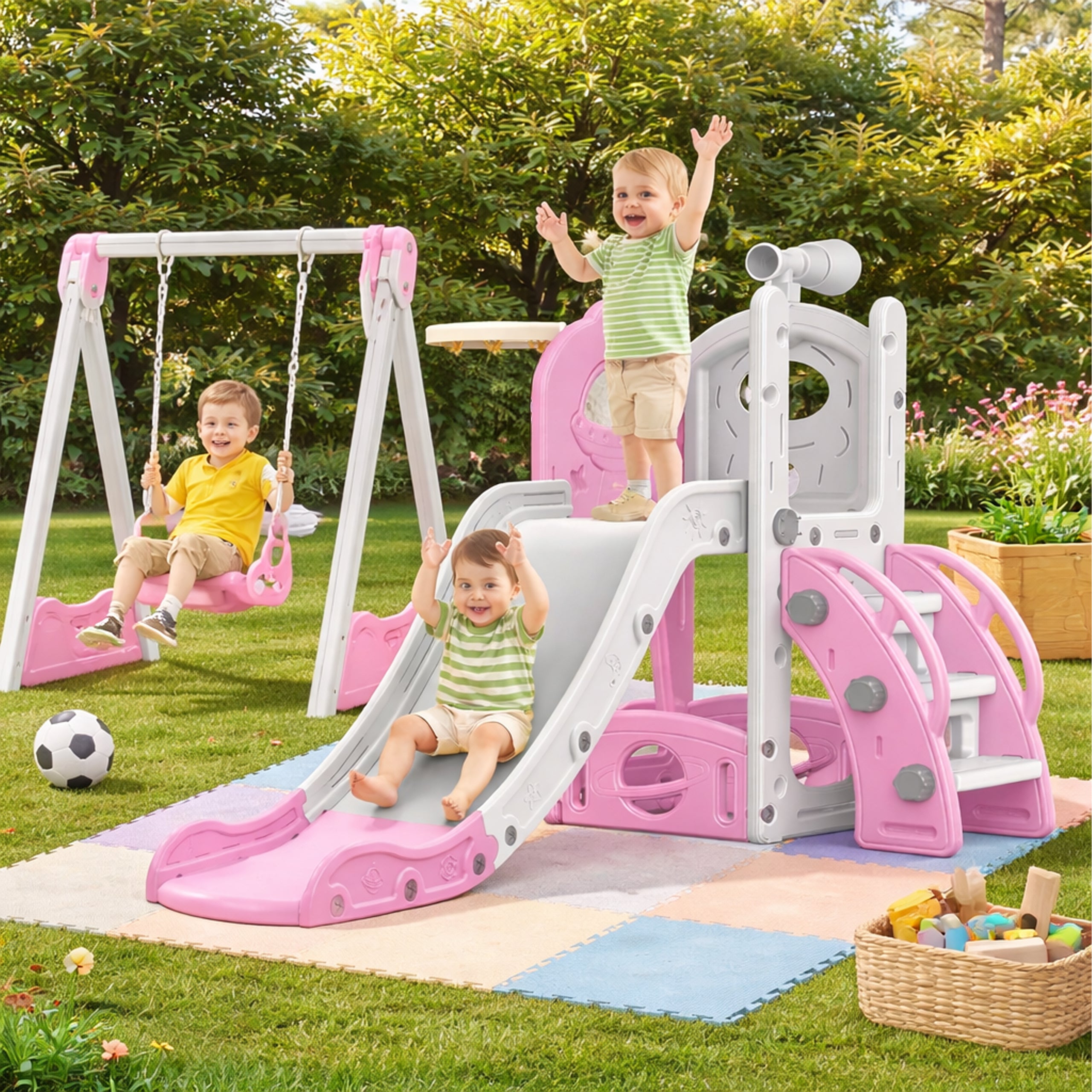 Freestanding Children's Slide with Ladder for Home