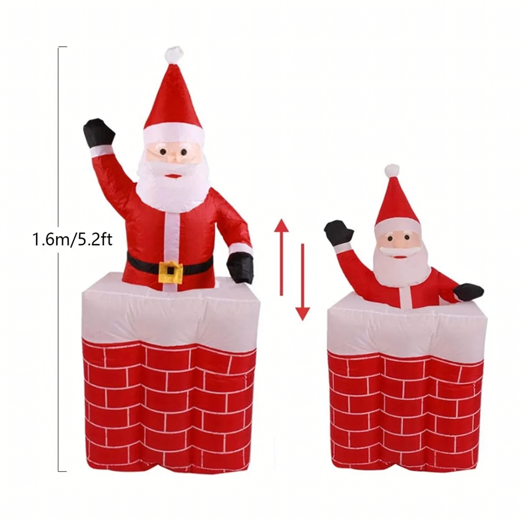 Täispuhutav jõuluvana korstnas, liigutatav, valgustatud LED, 160 cm