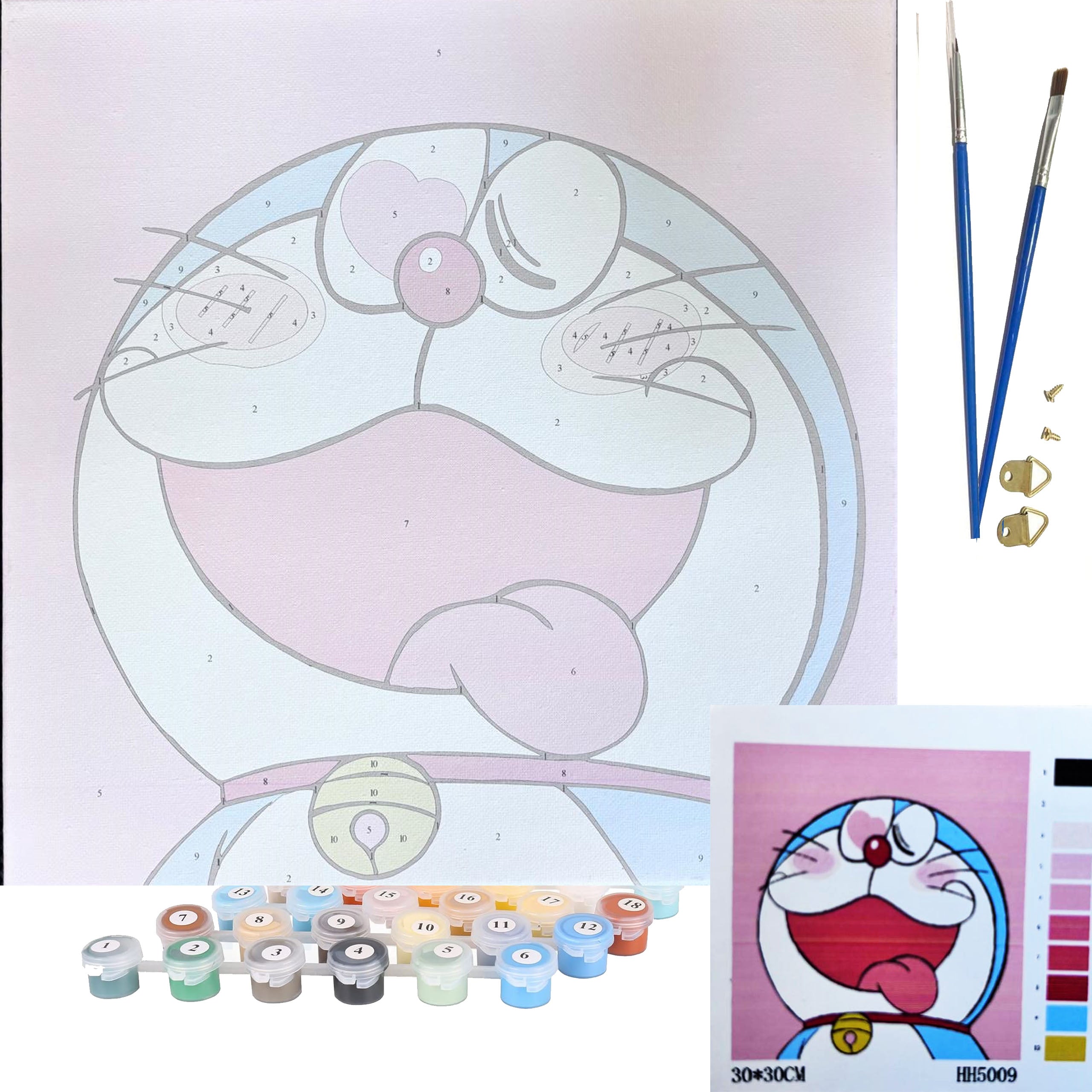 Numbrite järgi värvimise pilt raamiga ja pintslite komplekt 30x30 lastele