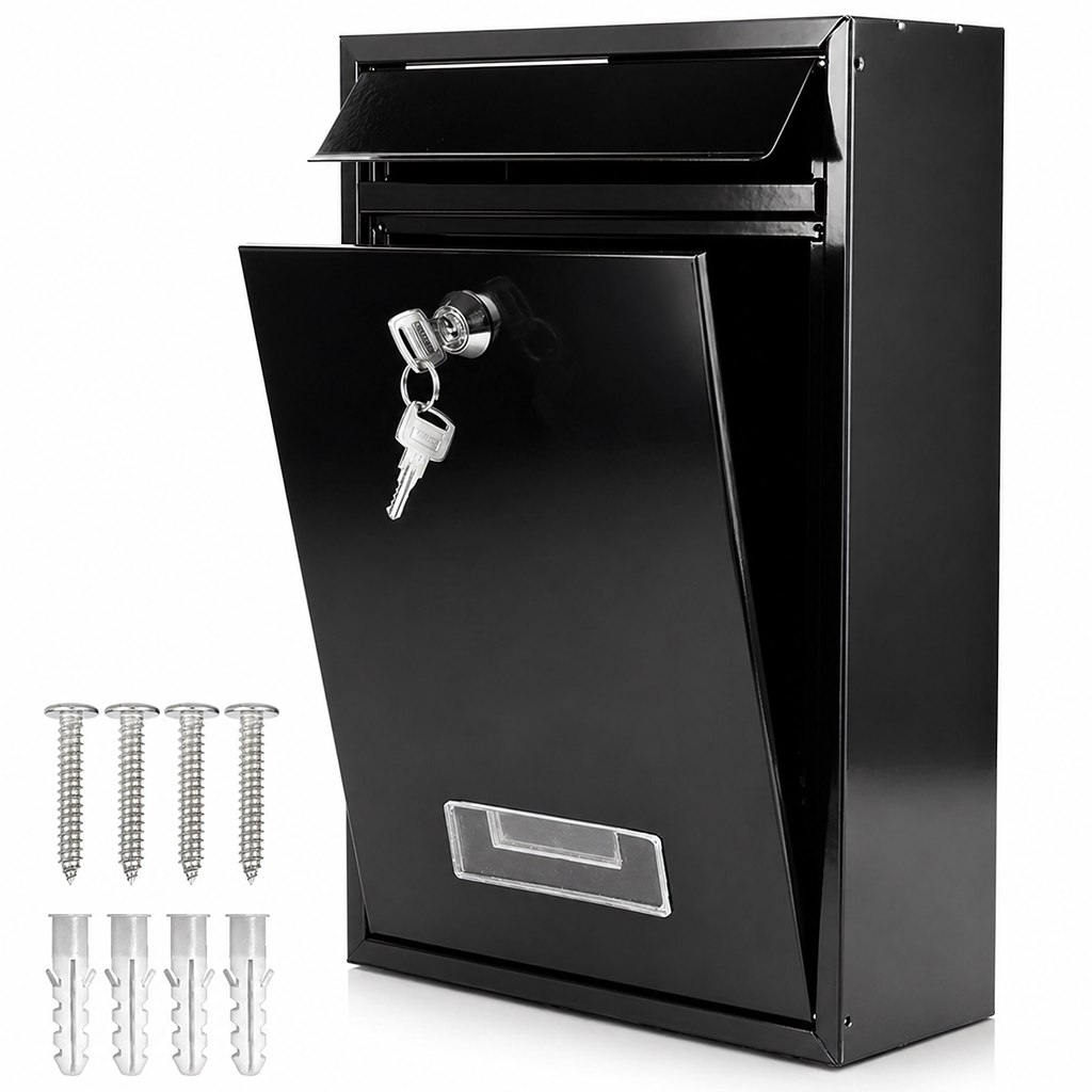 Black Steel Mailbox with Key Lock and Window