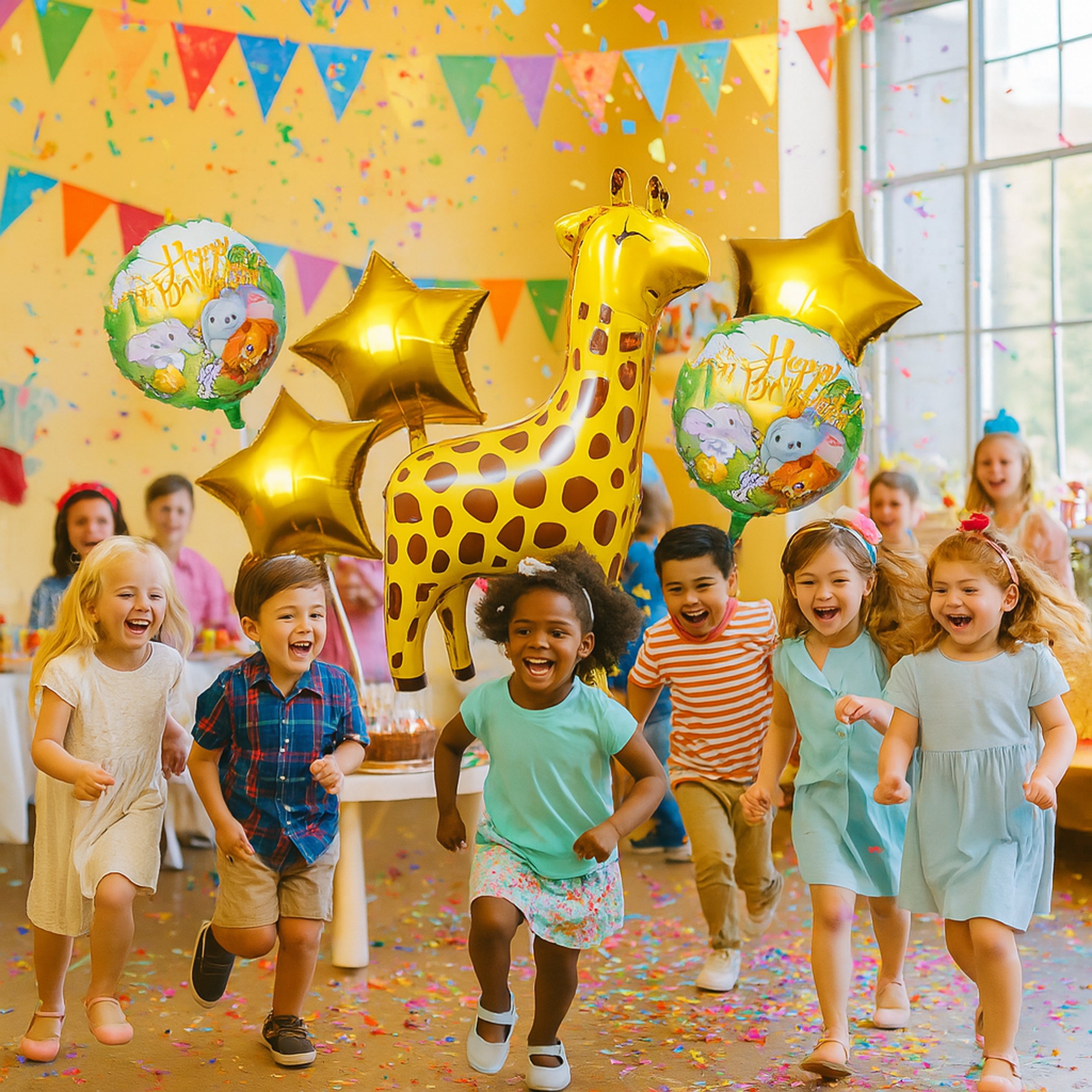 Sünnipäevalõhupallide komplekt Giraffe Animals sünnipäevapeoks 5 tk
