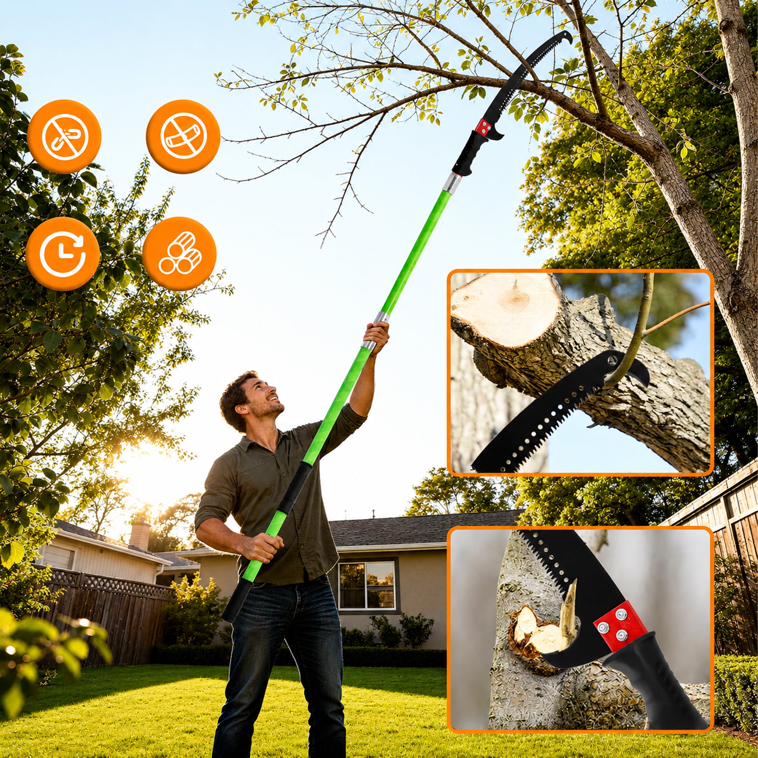 Modular Telescopic Garden Branch Hand Saw with Hook and Two Blades 1-8m