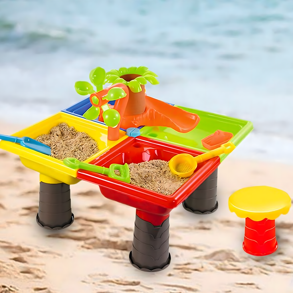 Laualiivakast liivaga mängimiseks rannas, kastmiskann ja reha