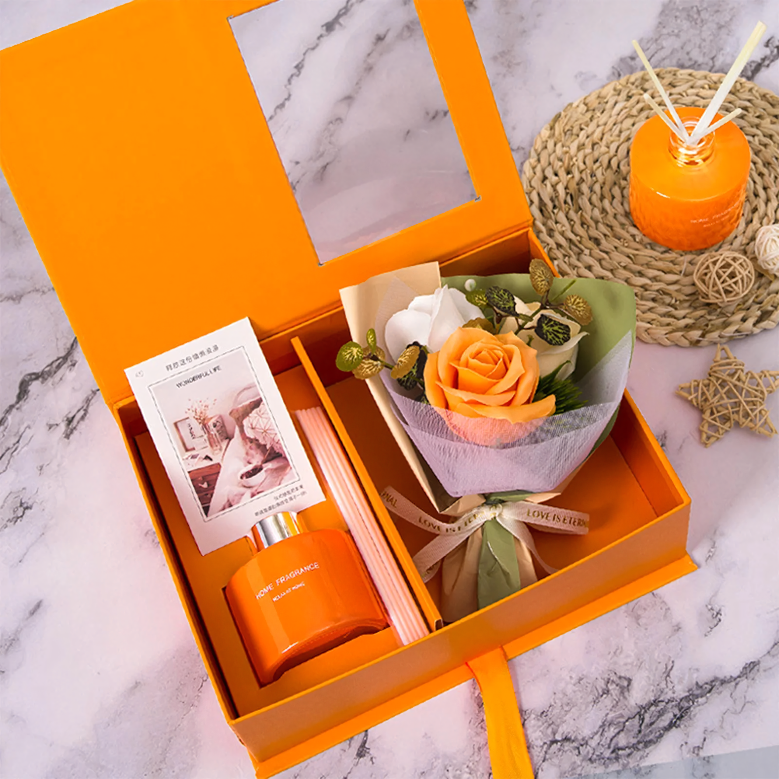 Kingituse komplekt: difuusor pulkadega, roosi seep, roosid, naistepäev, sõbrapäev