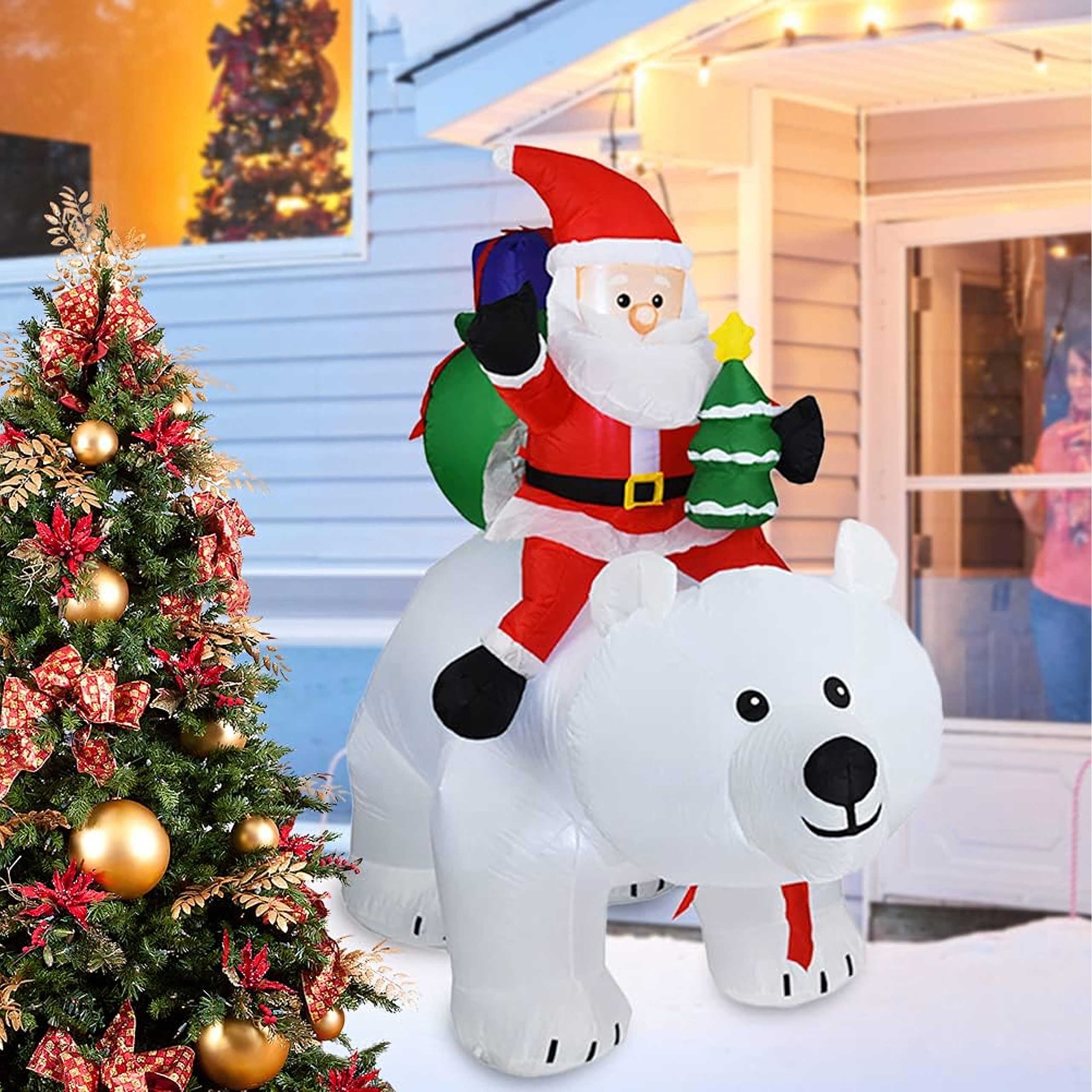 Jõulukaunistus Täispuhutav Jõuluvana Kaisu Karu Seljas Led XXL 210cm