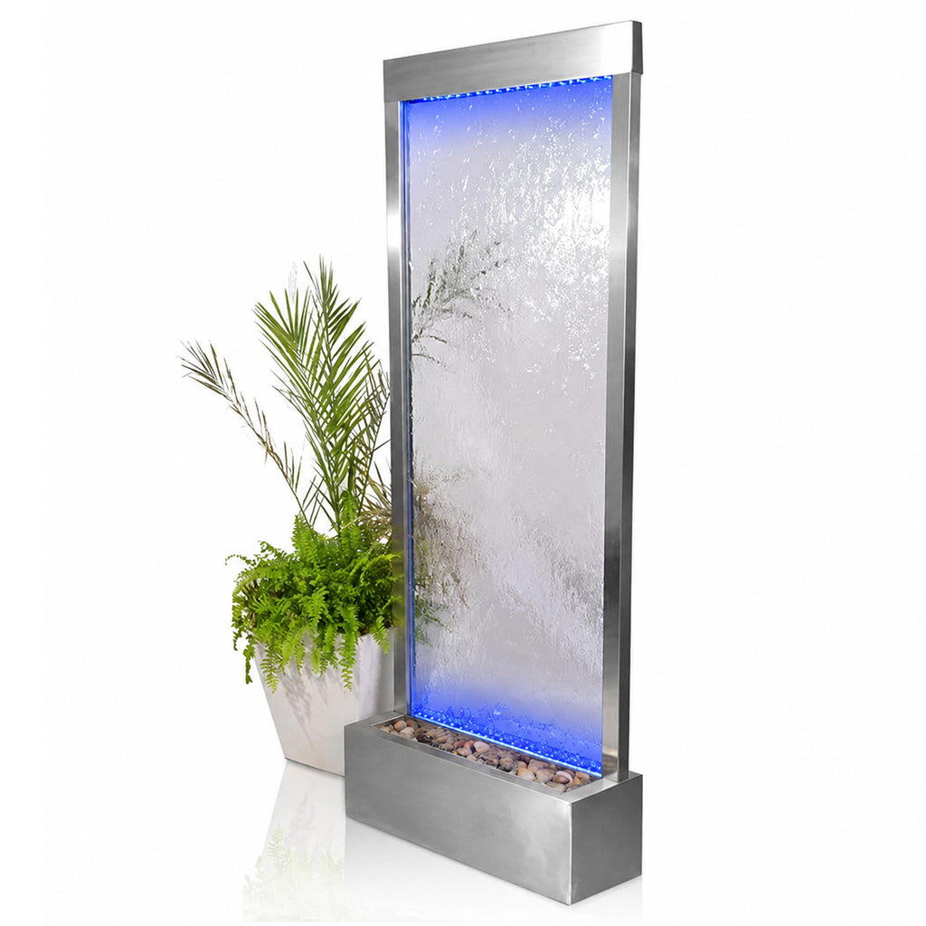 LED Illuminated Glass Garden Waterfall Wall Fountain 150x45cm