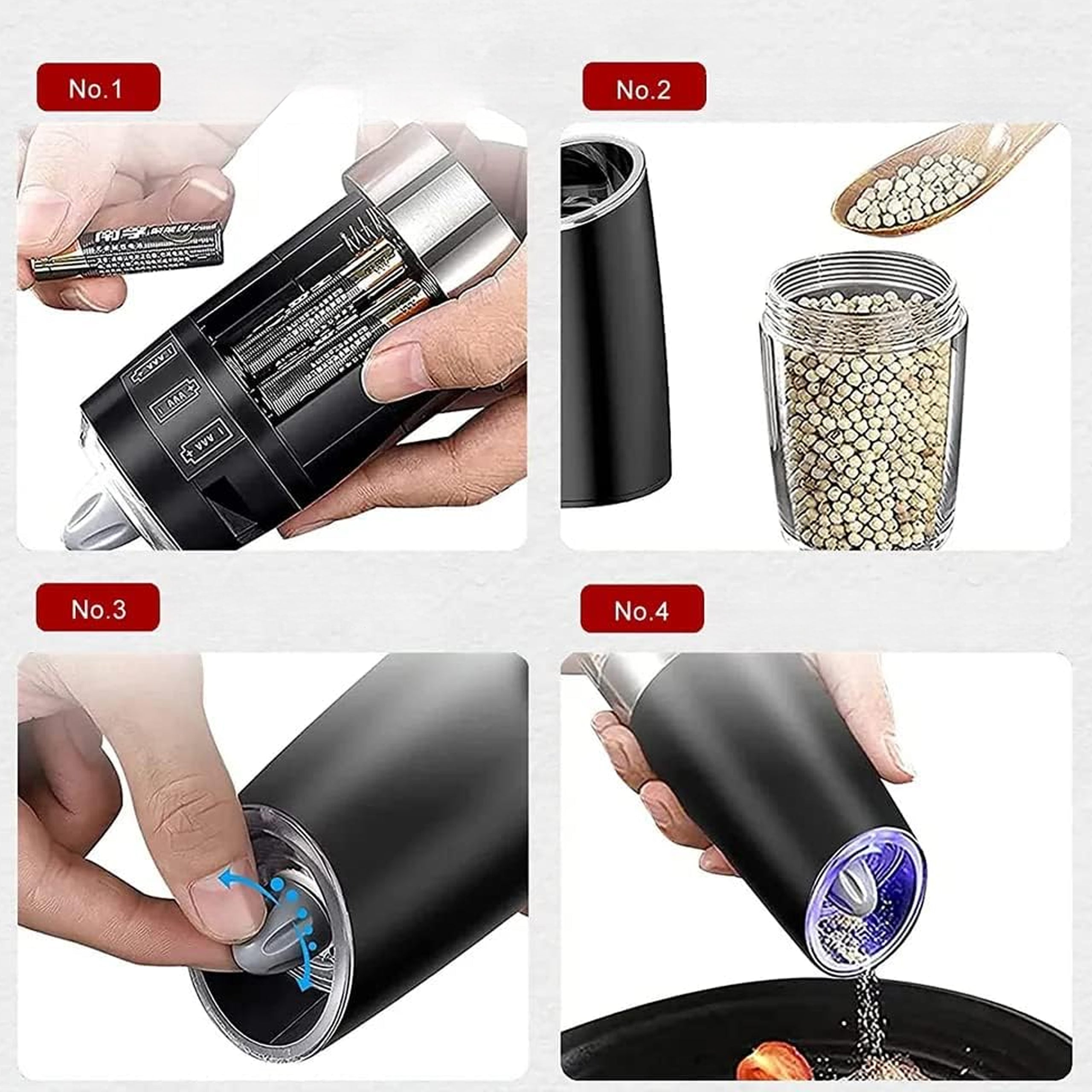 2 tk elektriliste gravitatsioonveskite komplekt soola, pipra ja vürtside jaoks 2x