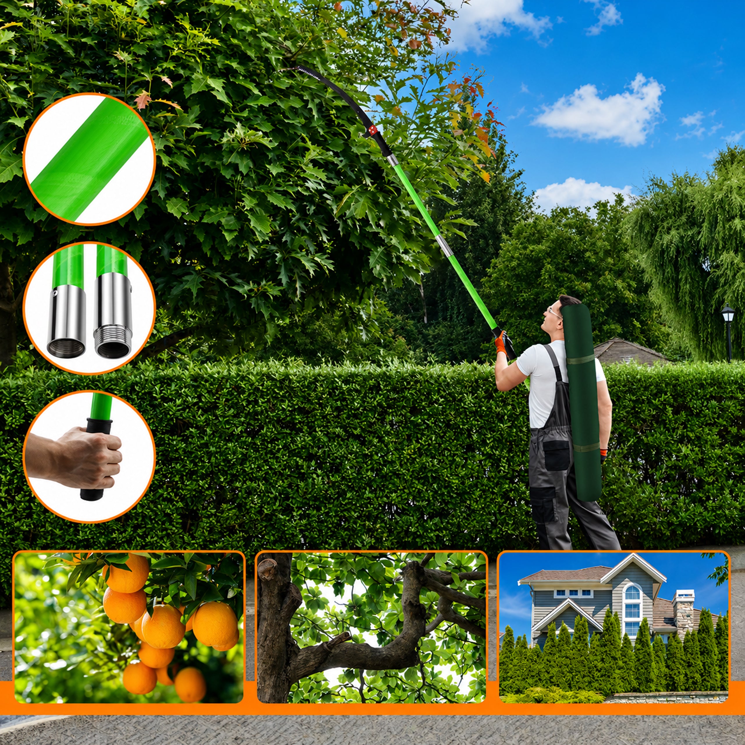 Modular Telescopic Garden Branch Hand Saw with Hook and Two Blades 1-8m