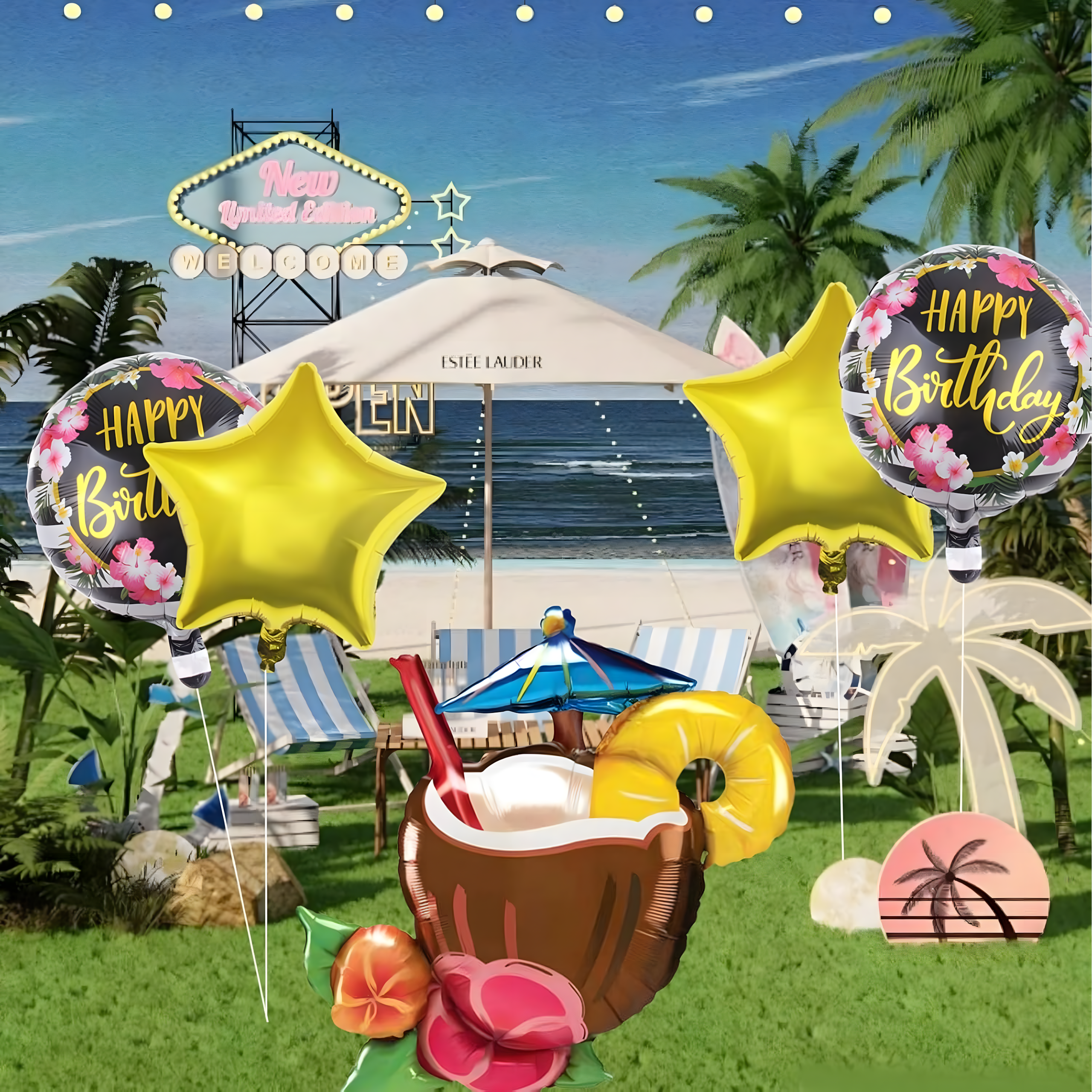 Havai Aloha õhupallide komplekt sünnipäevadeks ja sünnipäevapidudeks 5 tk