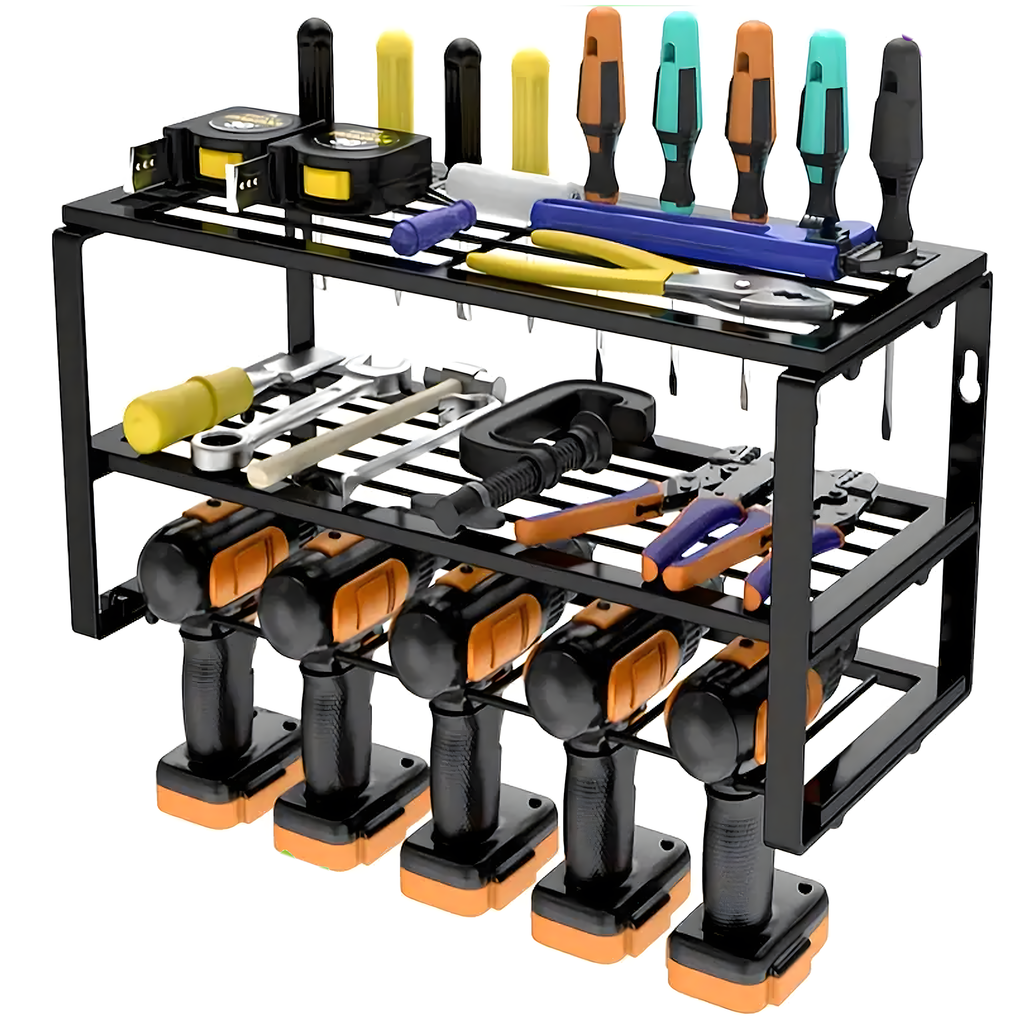 Wall-Mounted Garage Shelf Rack Organizer for Power Tools
