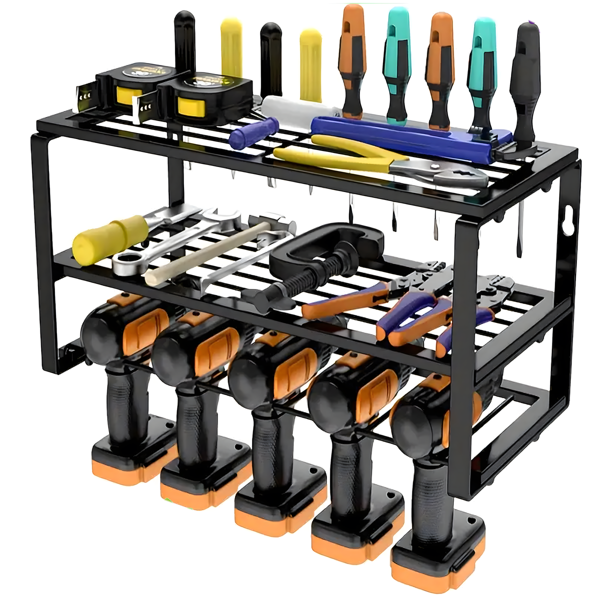 Wall-Mounted Garage Shelf Rack Organizer for Power Tools