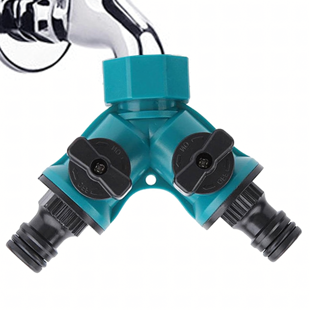 2-Way Garden Hose Tap Connector Reducer 1/2" to 3/4" with Valves