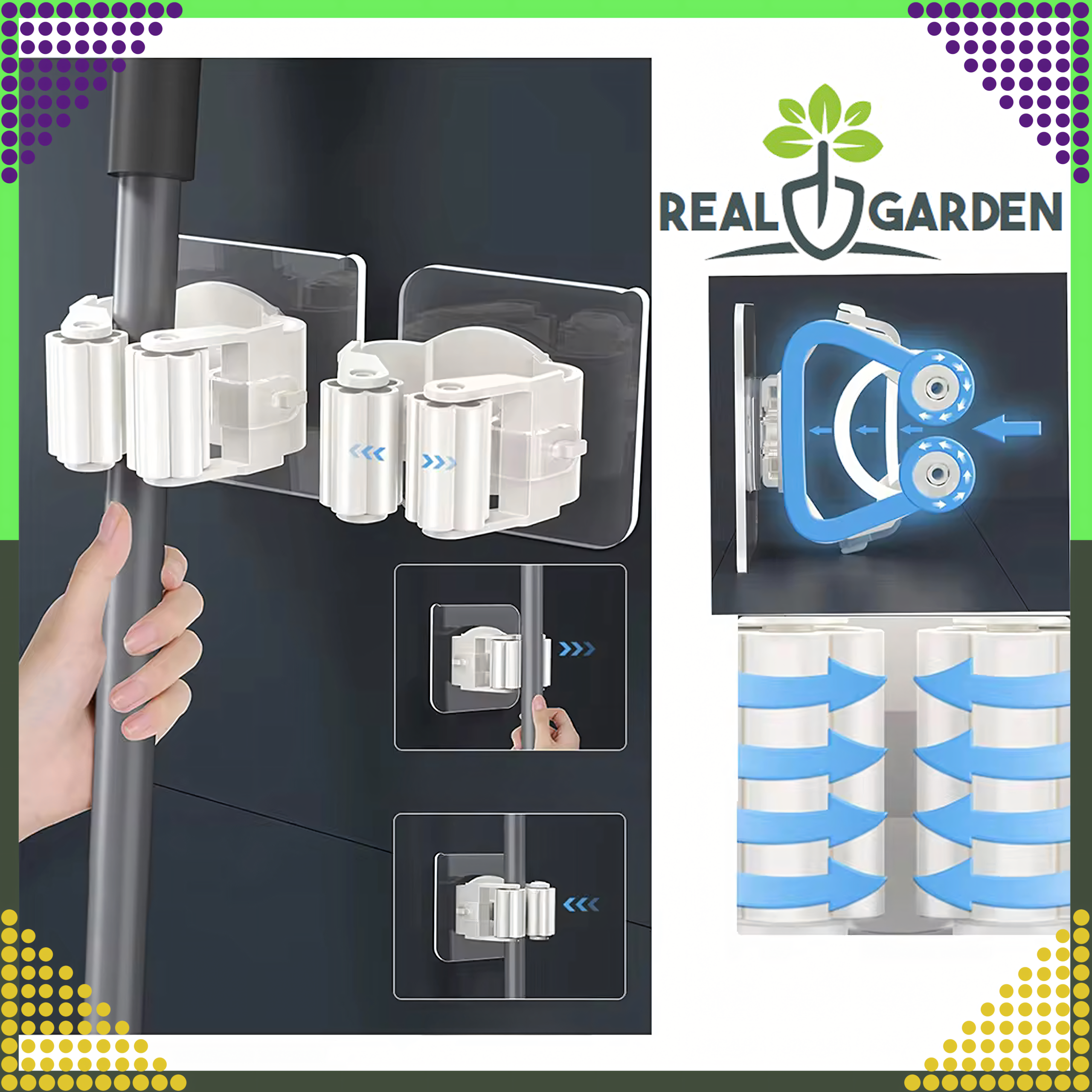 Wall Mop Hanger Holder for Mops Brushes Brooms Tools Self-Adhesive