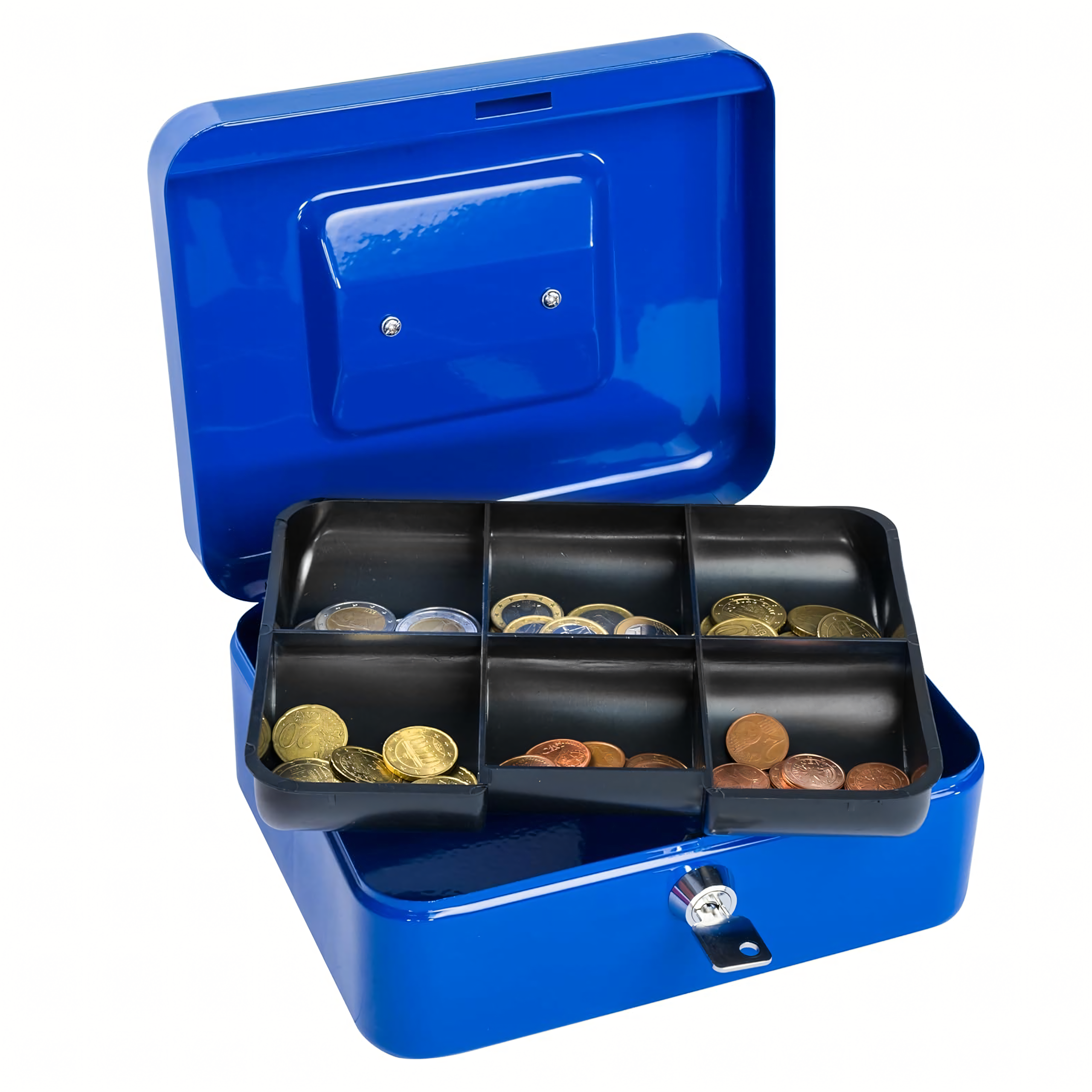 Metallist rahakast müntide, rahatähtede ja dokumentide turvaliseks hoidmiseks, võtmetega