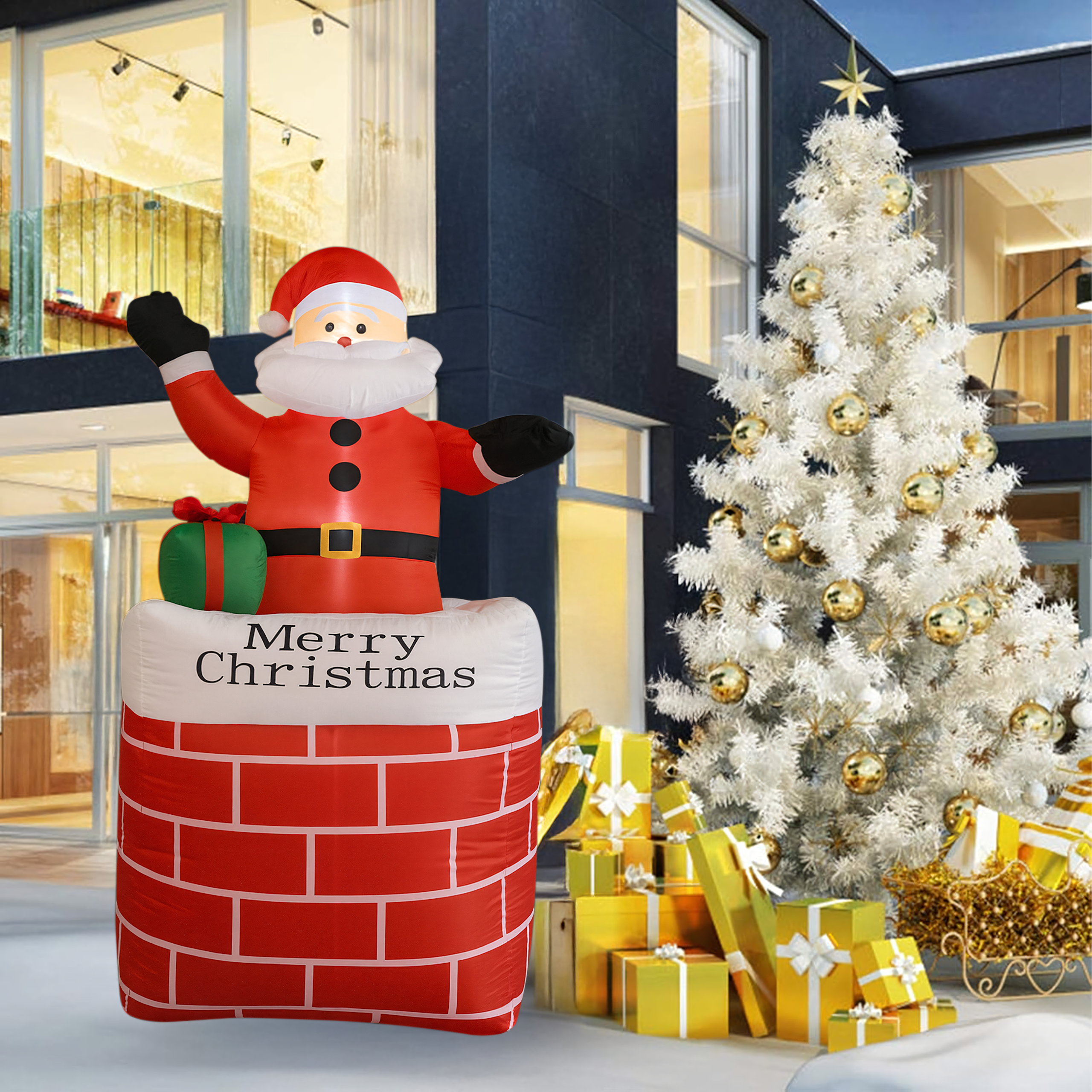 Täispuhutav jõuluvana korstnas jõulukaunistus valgustatud LED 150 cm