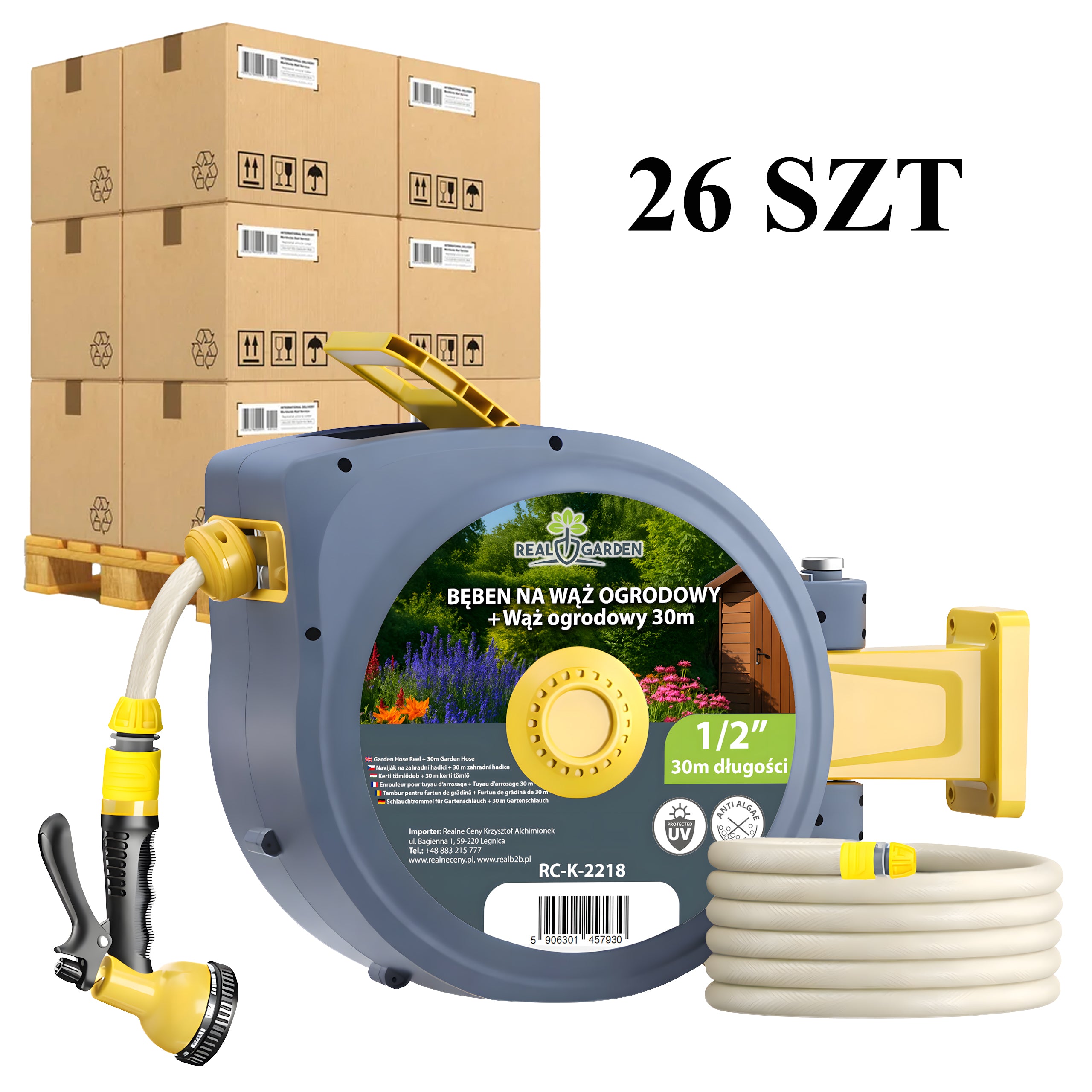 26x automaatne seinale kinnitatav aiavoolikurull 1/2" 30m