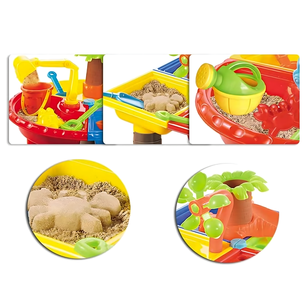 Laualiivakast liivaga mängimiseks rannas, kastmiskann ja reha