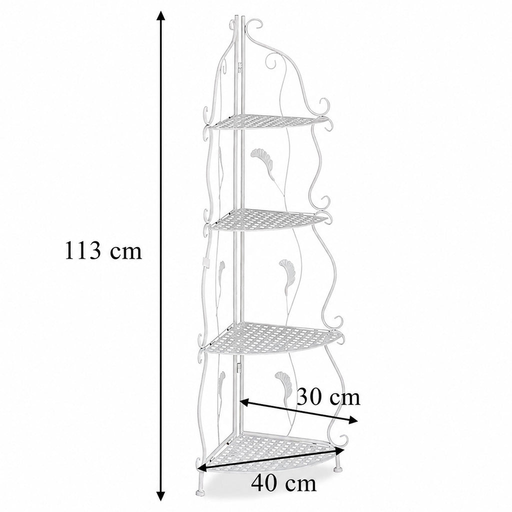 White Decorative Metal Corner Shelf with 4 Shelves for Flowers and Books