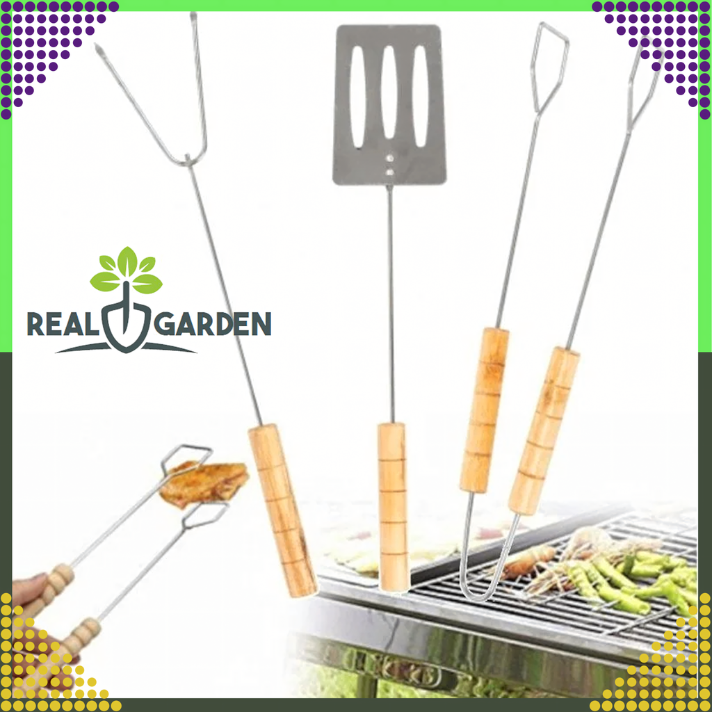 Grill Set Accessories 3in1 Grill Tools Tongs Spatula Skewer