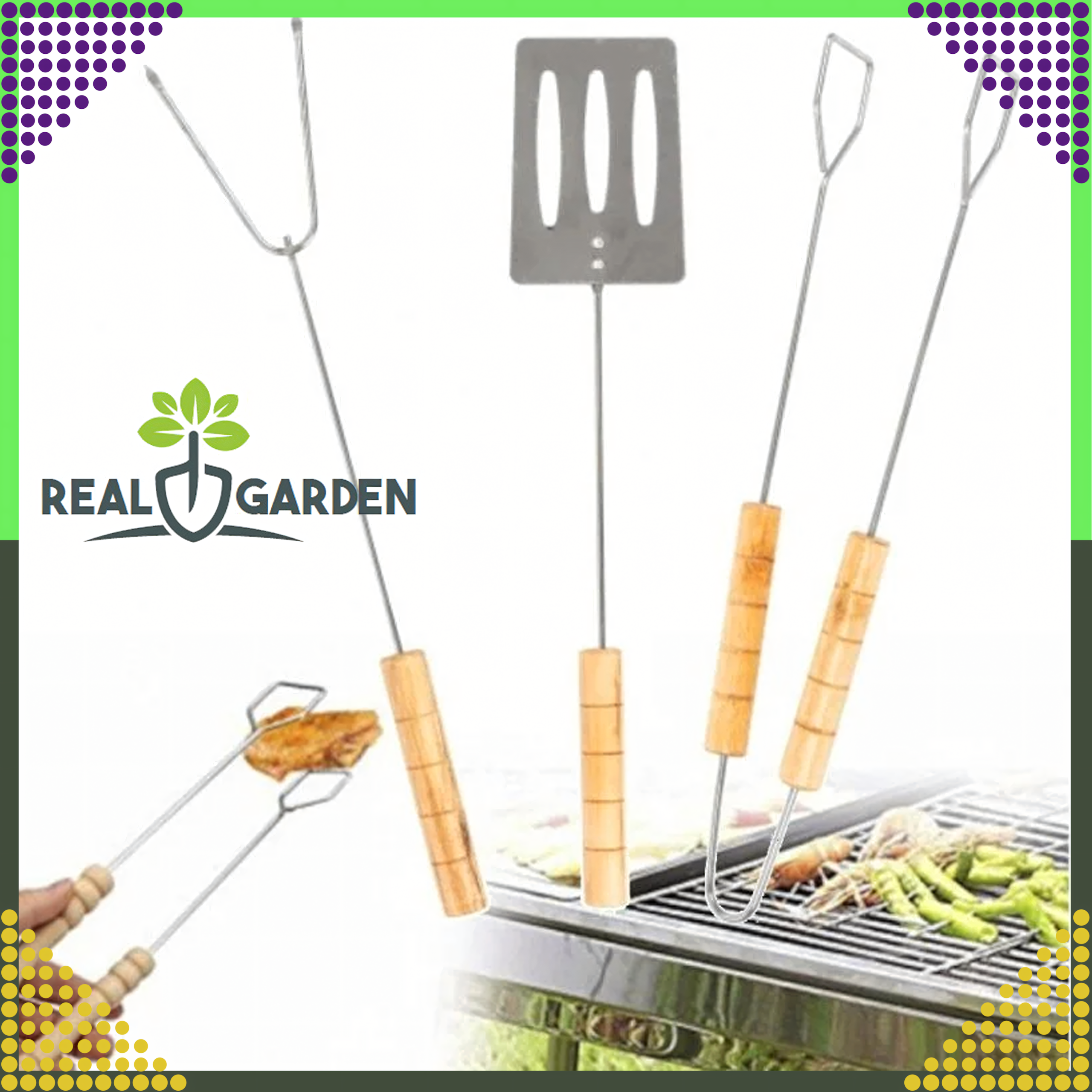 Grill Set Accessories 3in1 Grill Tools Tongs Spatula Skewer