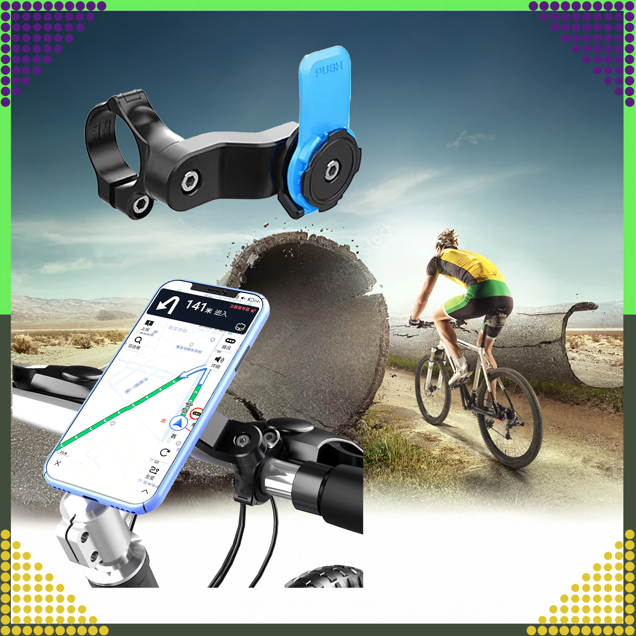 Jalgratta telefonikinnitus lenksule, mootorratta ja ATV varustus, lukustatav, maastikurattale