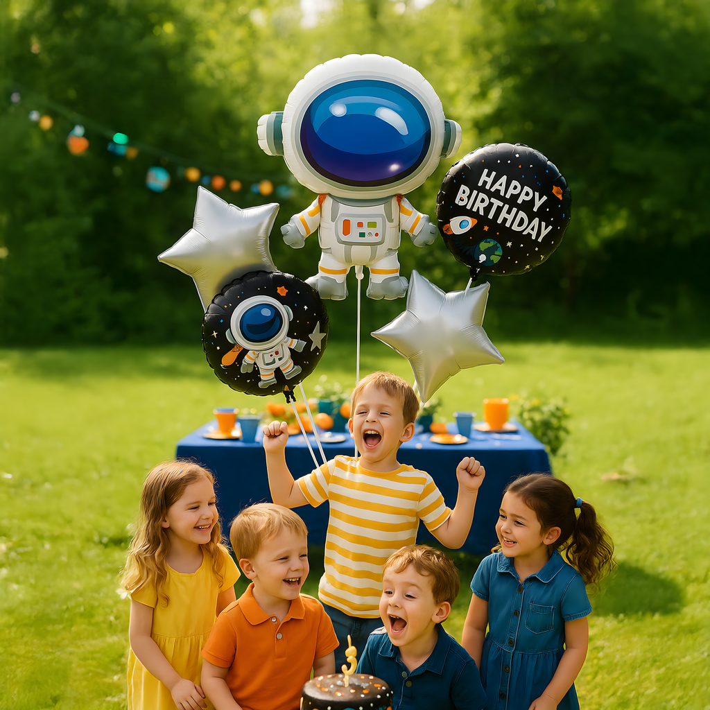 Set of Foil Balloons for Birthday Space Astronaut Stars 5 pcs