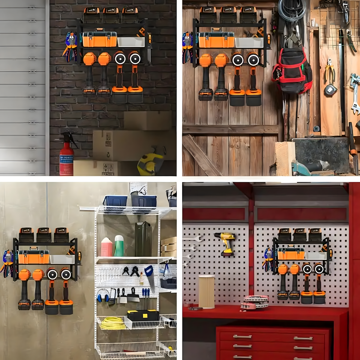 Wall-Mounted Garage Shelf Rack Organizer for Power Tools
