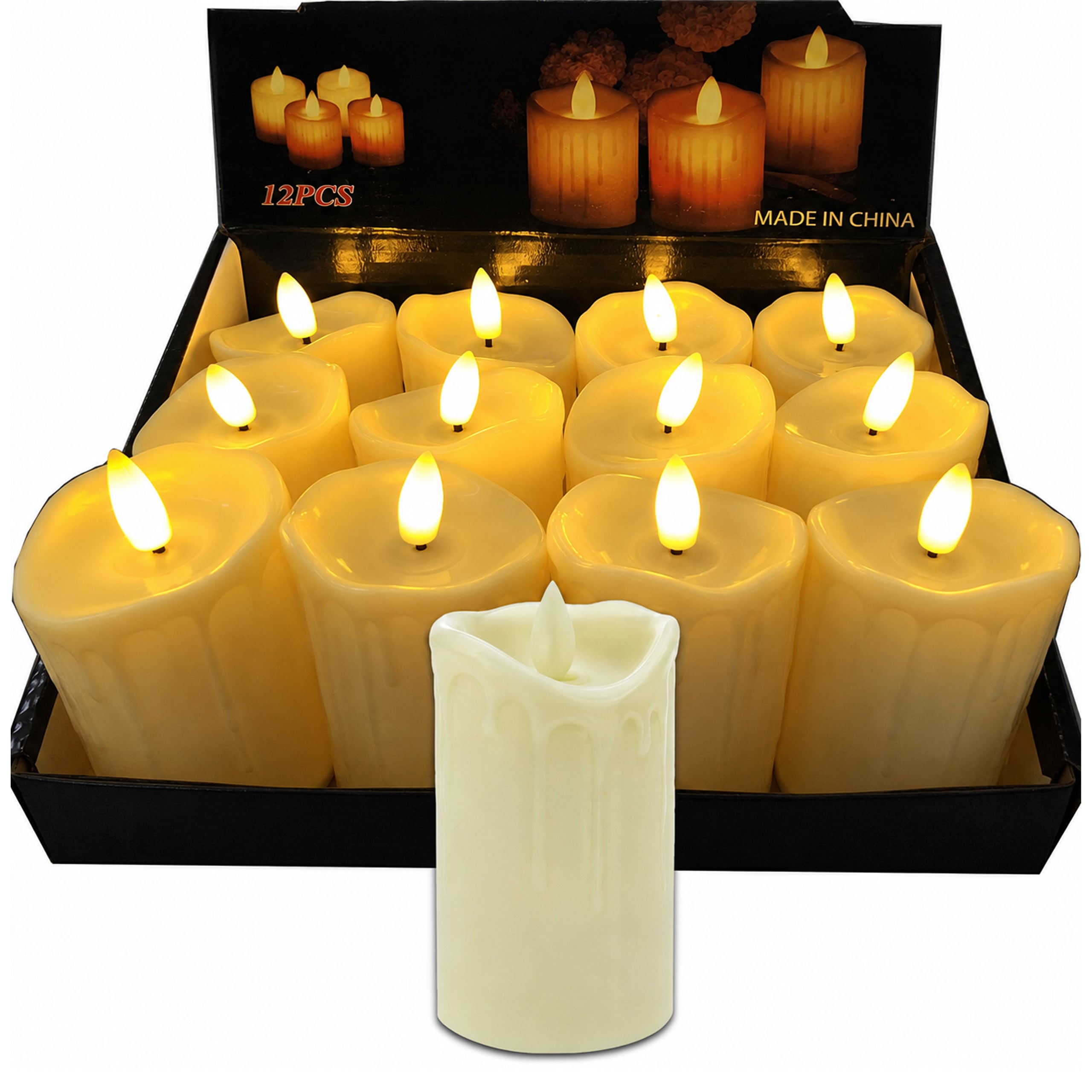 12 tk leegiefektiga LED-küünlasisusid 9 cm koos patareidega RC-K-454-13345