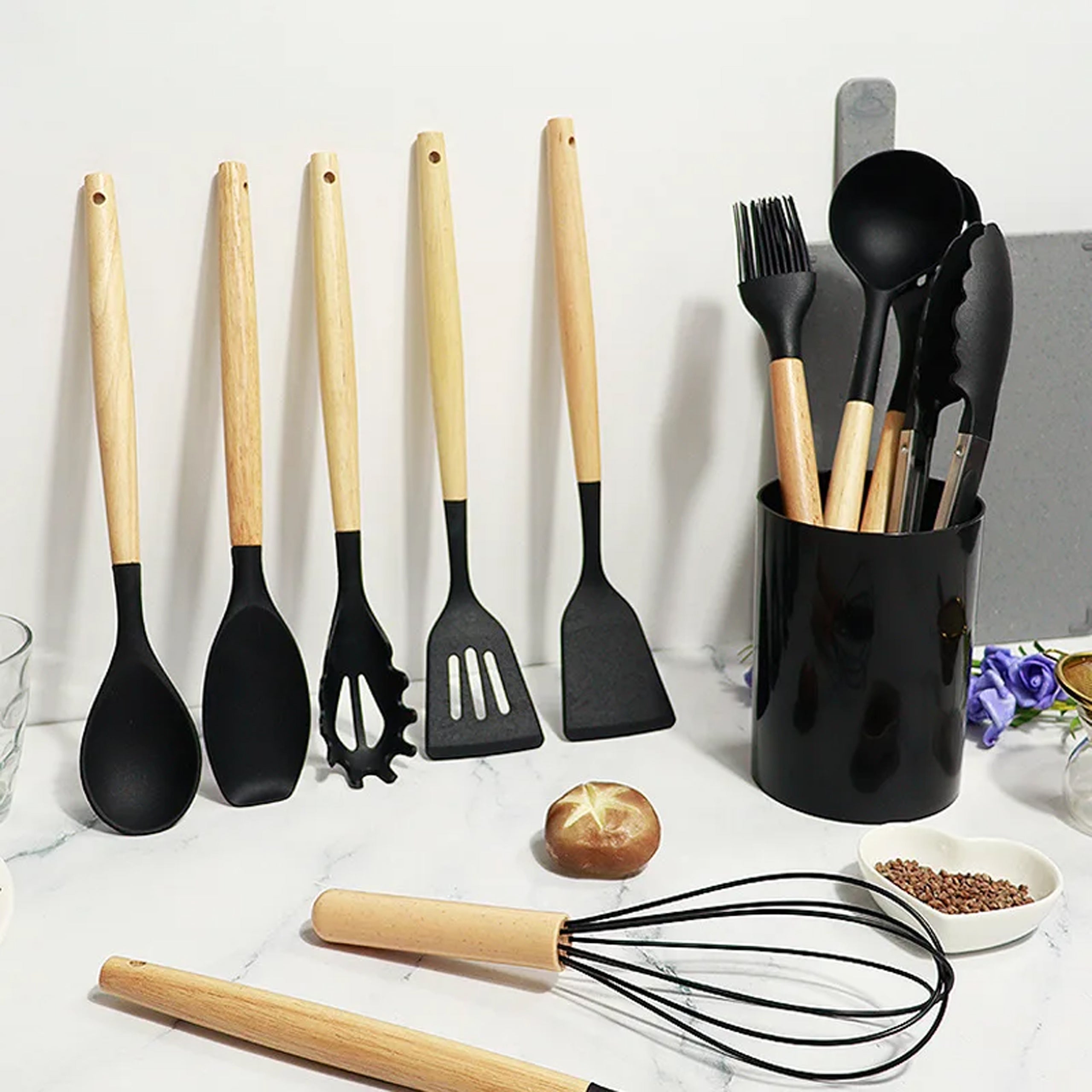 12-Piece Kitchen Utensil Set Silicone and Wooden Utensils