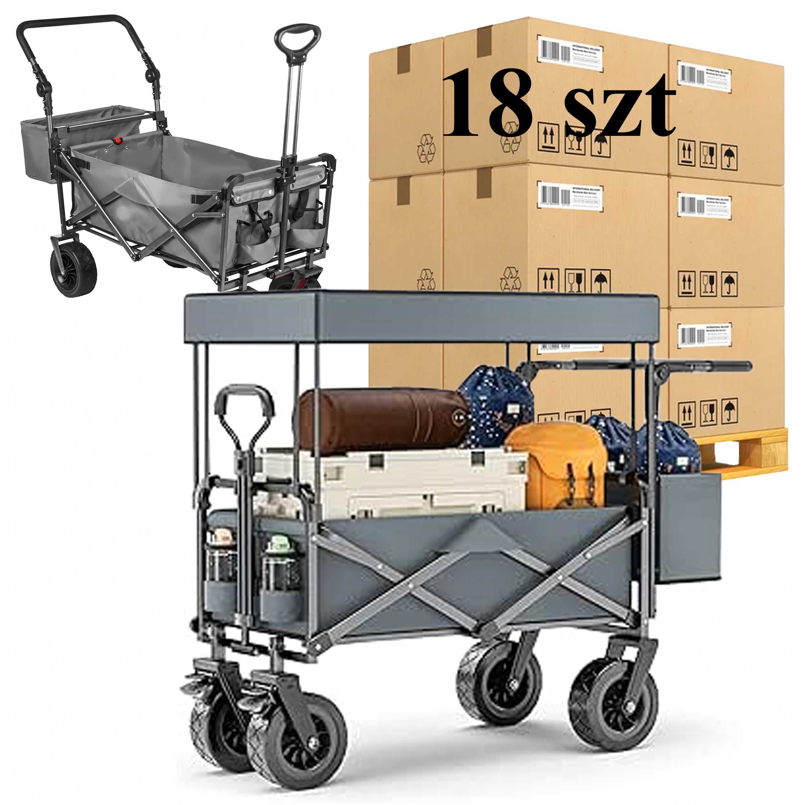 18 x suur kokkupandav aed-, ranna- ja transpordikäru katuse ning XL ratastega