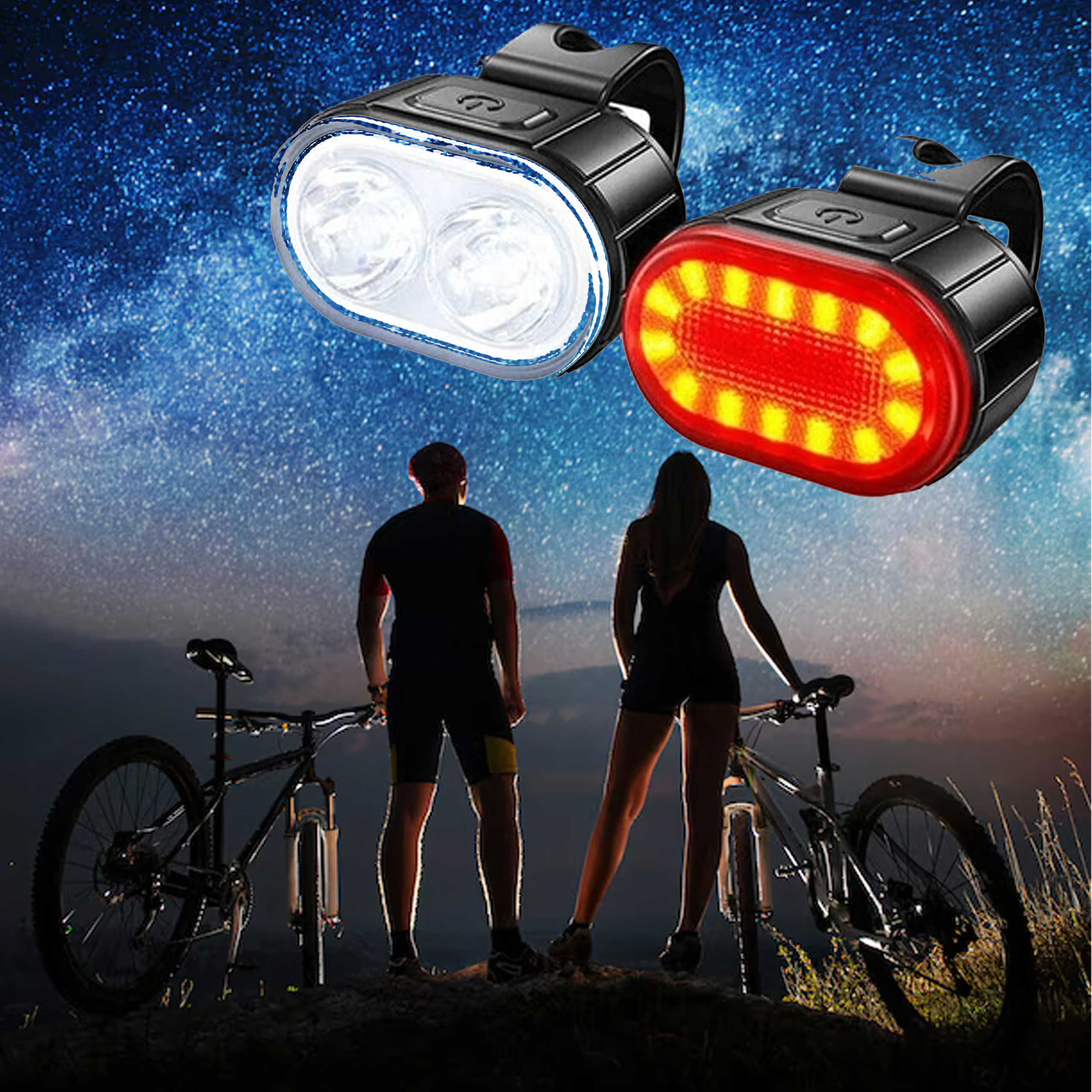 Tugev USB-laetav LED esi- ja tagatulede komplekt jalgrattale 2 tk