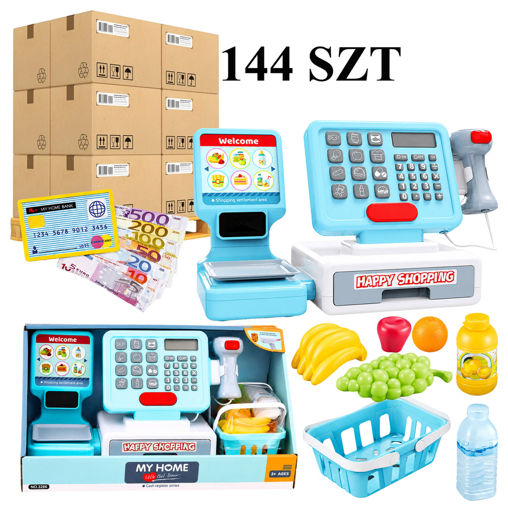 Interactive Toy Cash Register Set XXL with Scanner, Basket, and Scale 144 pcs