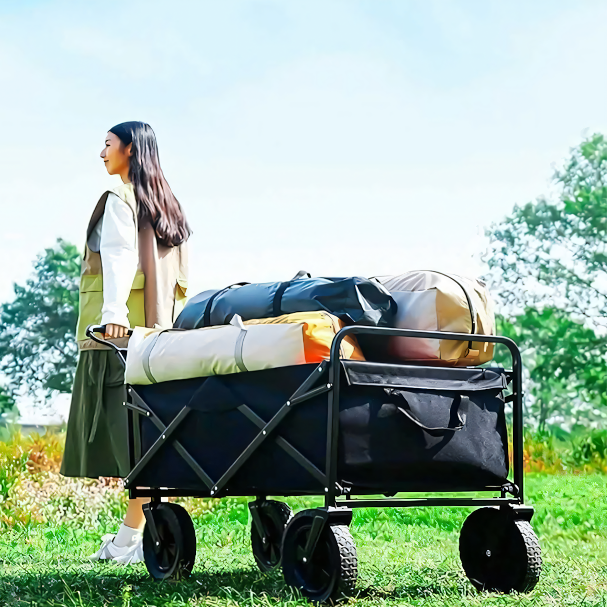 Wooden Tourist Trolley, Transport, Garden, Foldable, Camping, Fish