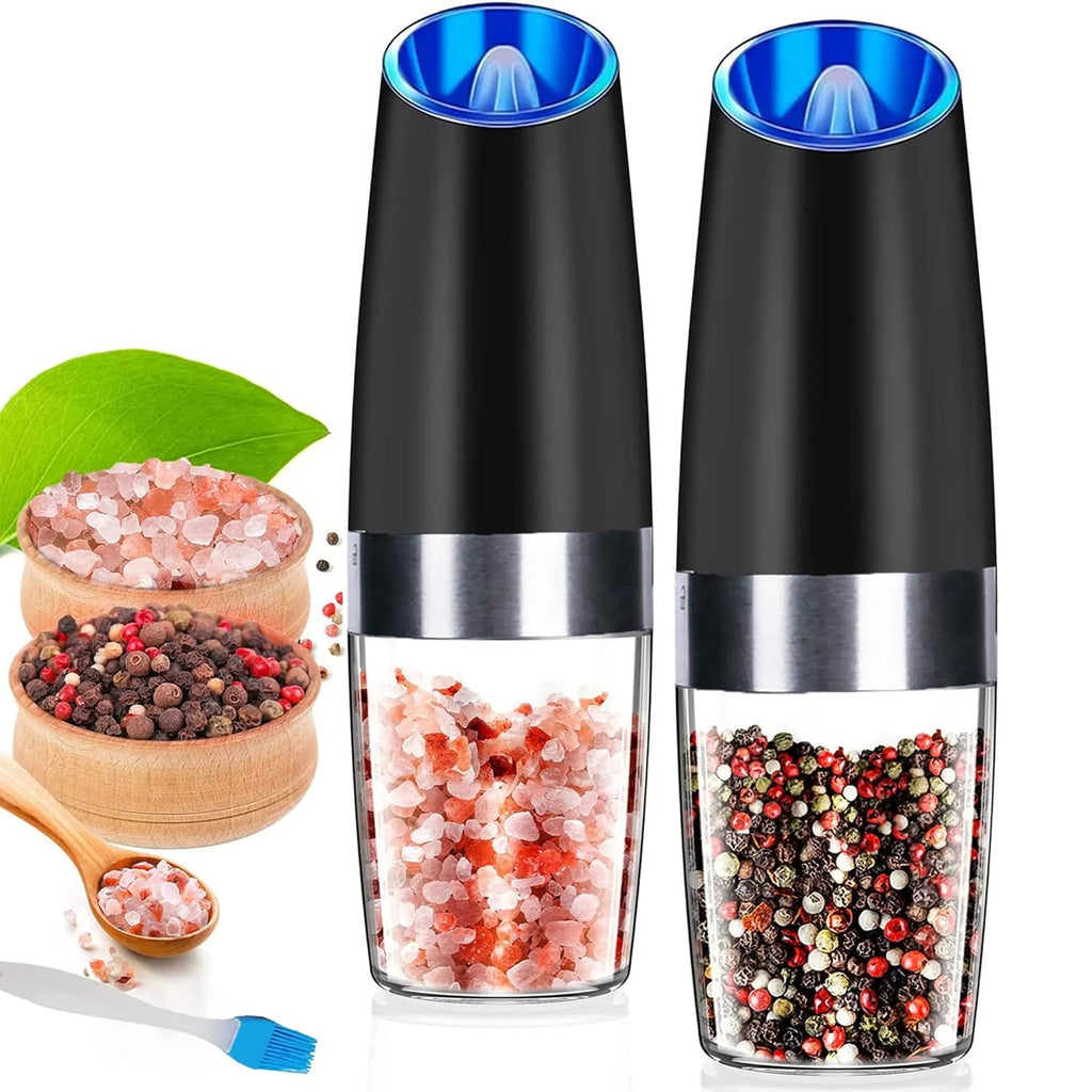 Set of 2 Electric Gravity Mills for Salt, Pepper, and Spices 2x (F2)