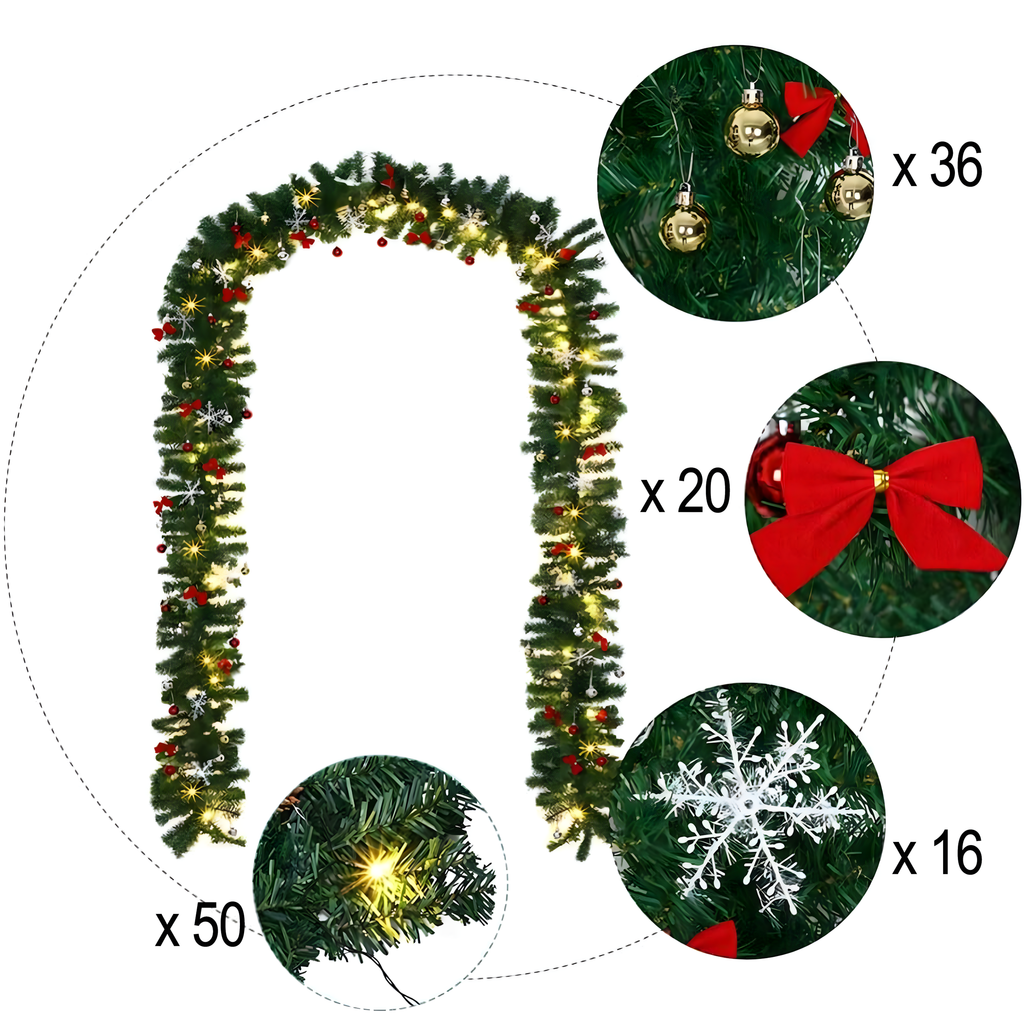 Jõulupuu valguskett, LED-kett, kamin, 2.7 m, jõulukuulid