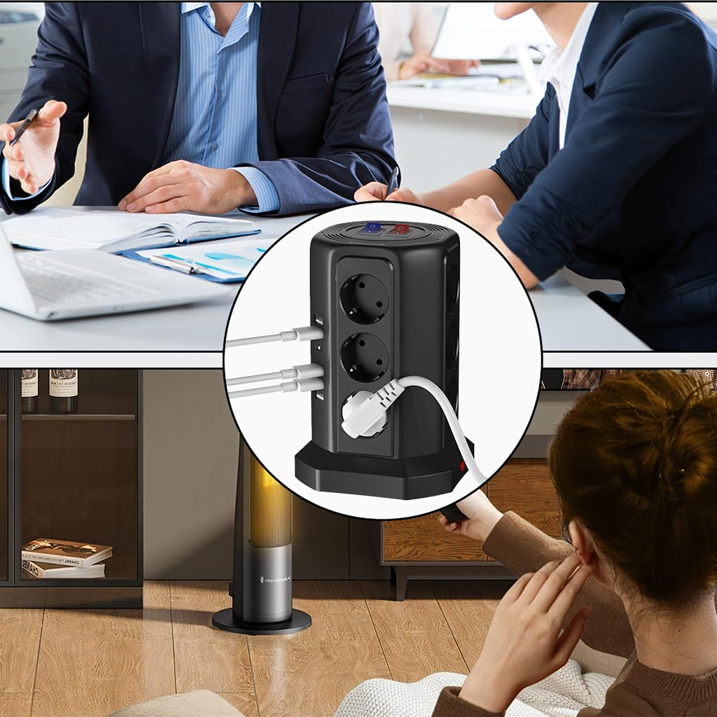 Püstine kaitsev pikendusjuhe välgukaitsega, 12 pistikupesa + 5 USB lähtestusporti