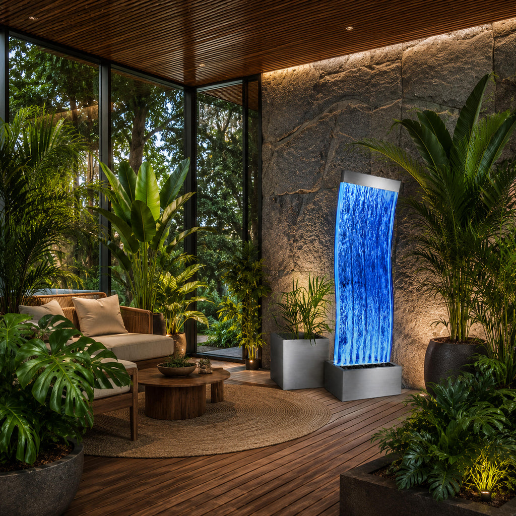 Freestanding Bubble Water Wall Fountain with LED Colors 183x50x28cm
