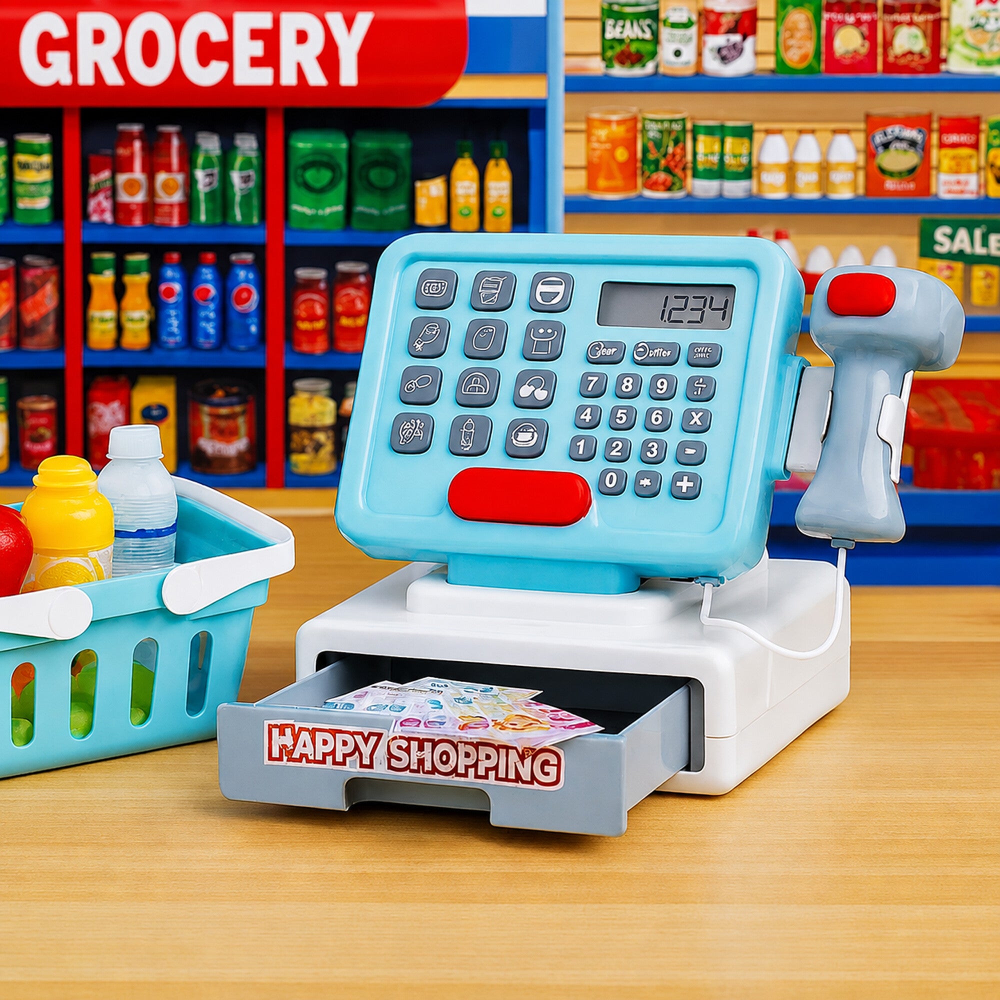 Interactive Toy Cash Register Set XXL with Scanner, Basket, and Scale