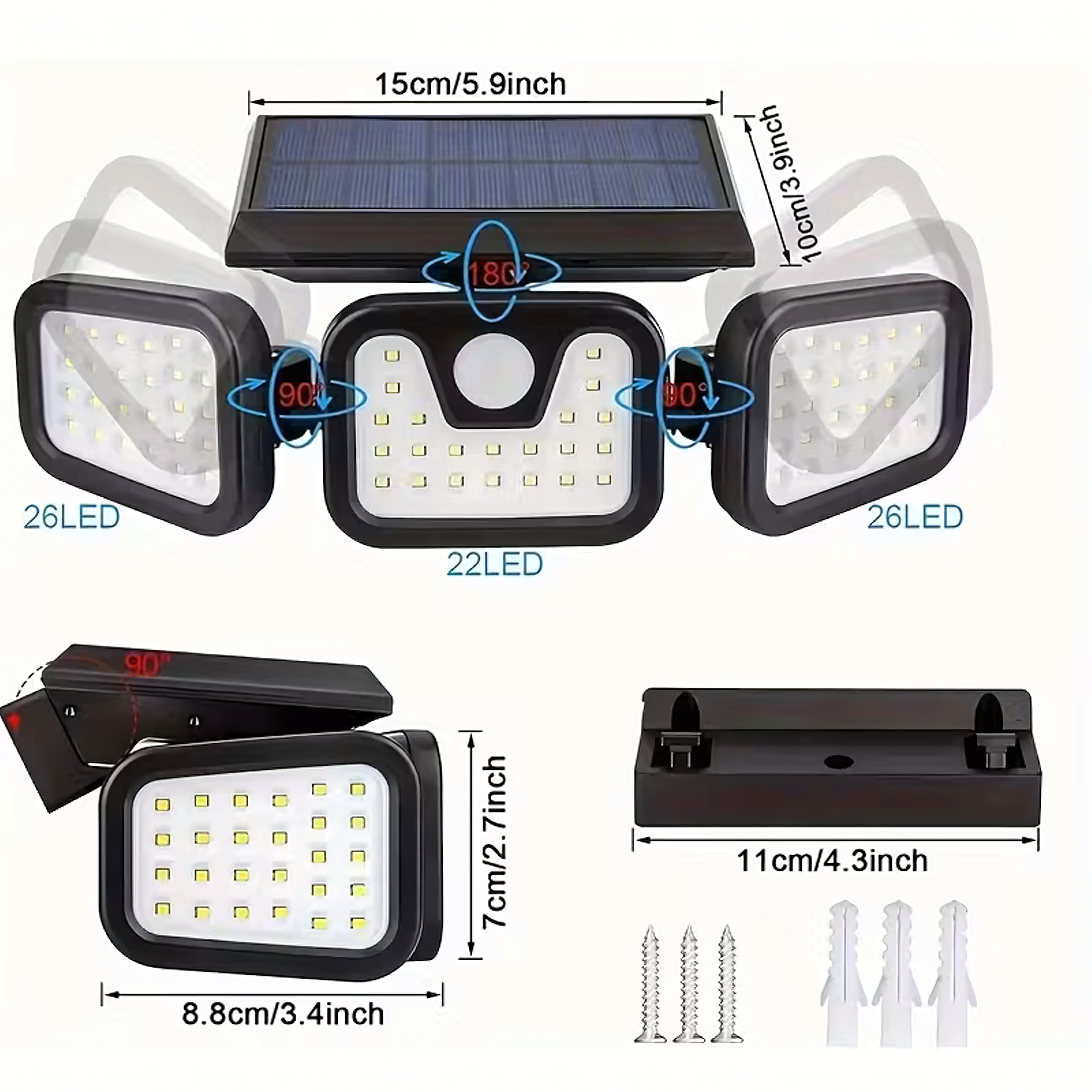 Solar-lamp 4-ühes välisvalgusti liikumis- ja hämarikuanduriga, võimas 74 LEDiga