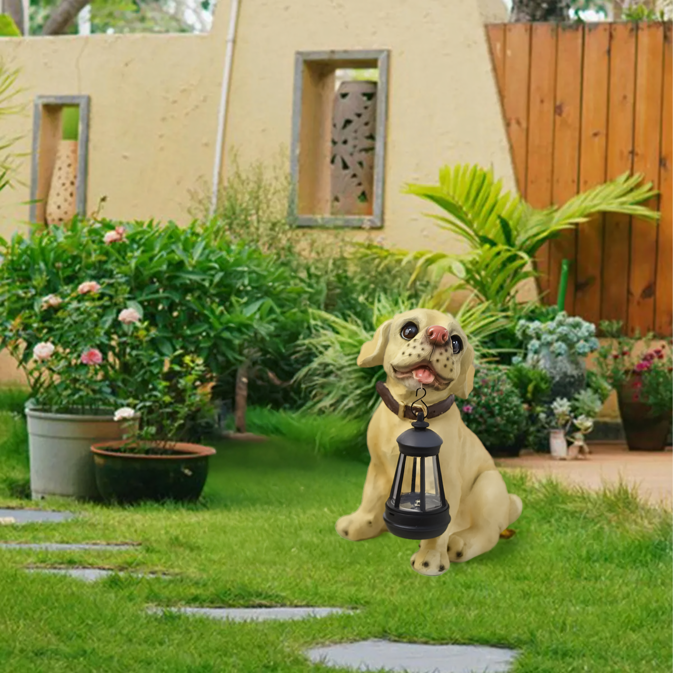 Decorative Solar Garden Lamp with LED Lantern Dog Design