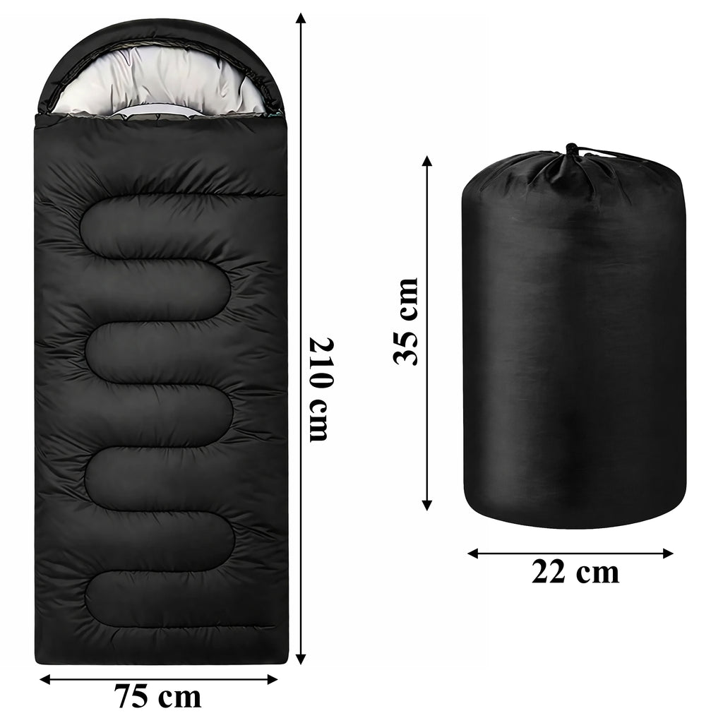 180x Mummi magamiskott 2-in-1 210×75cm soe kapuutsiga tekk Black