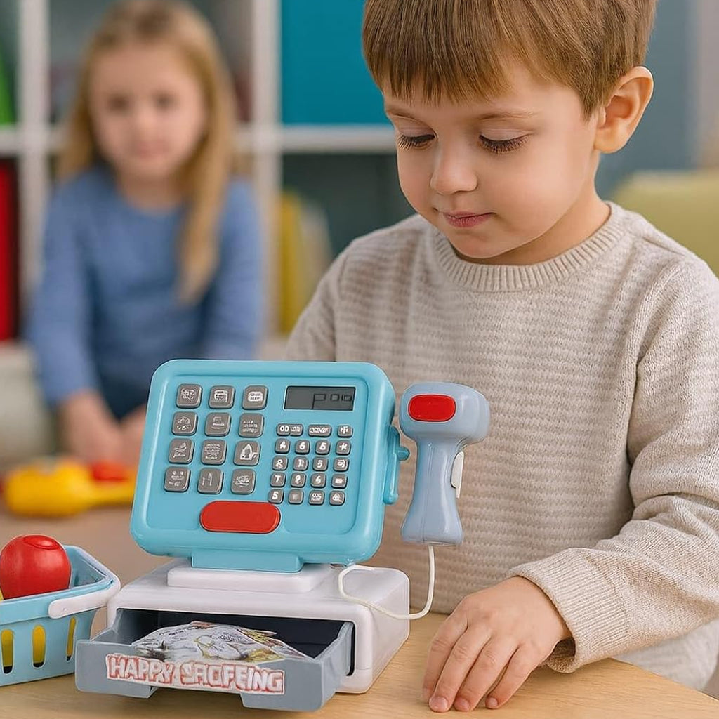 Interactive Toy Cash Register Set XXL with Scanner, Basket, and Scale 144 pcs