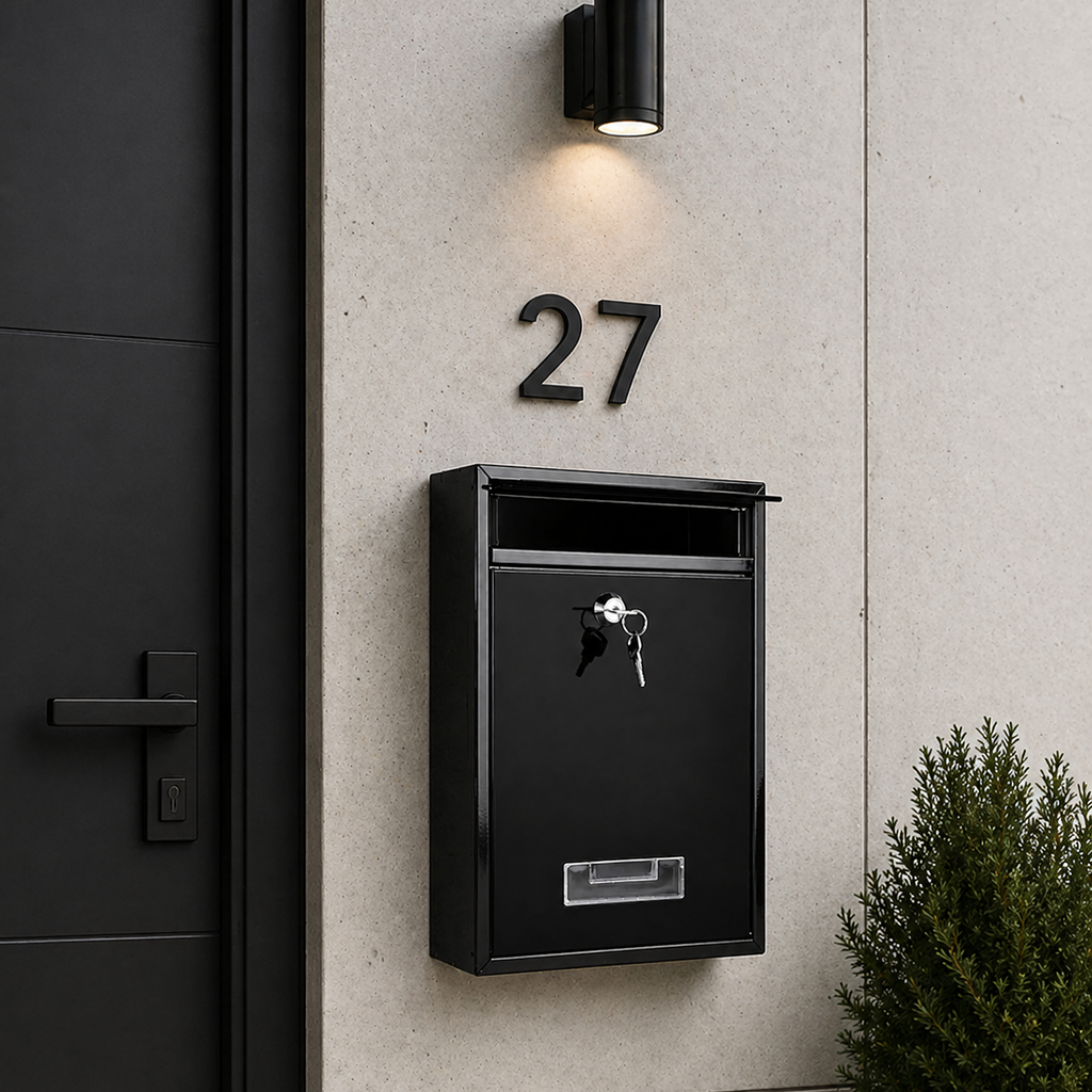 Black Steel Mailbox with Key Lock and Window
