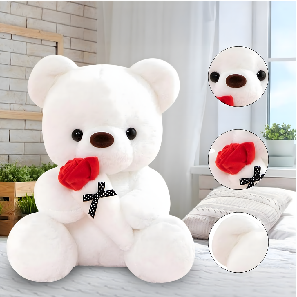 40x Valge kaisukaru tüdrukule 32 cm punase roosi ja lipsuga